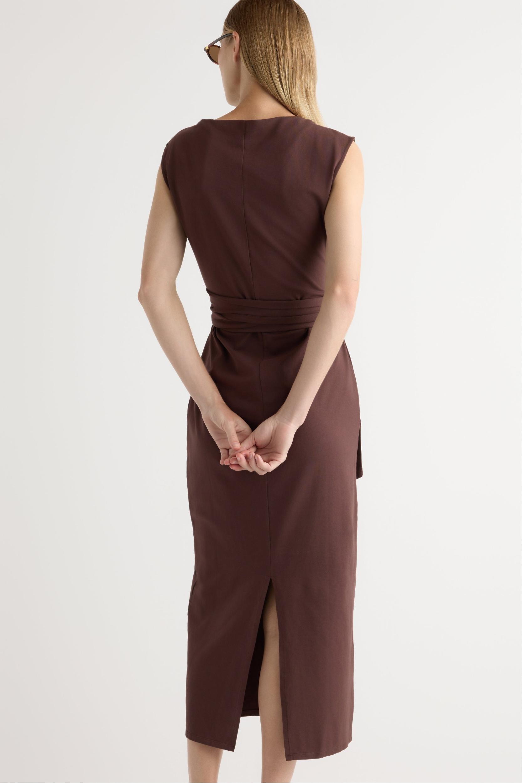 Edina Tie-Front Slit-Neck Dress Product Image