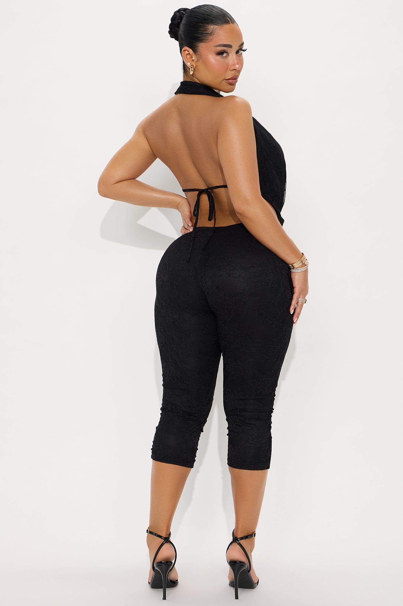 Best Bahavior Lace Capri Jumpsuit - Black Product Image
