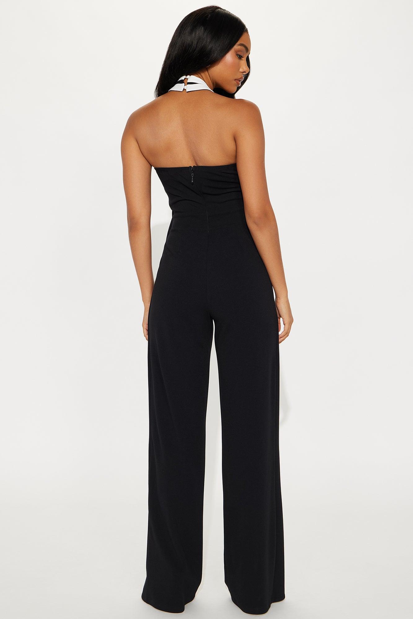 For The Moment Draped Halter Jumpsuit - Black/White Product Image