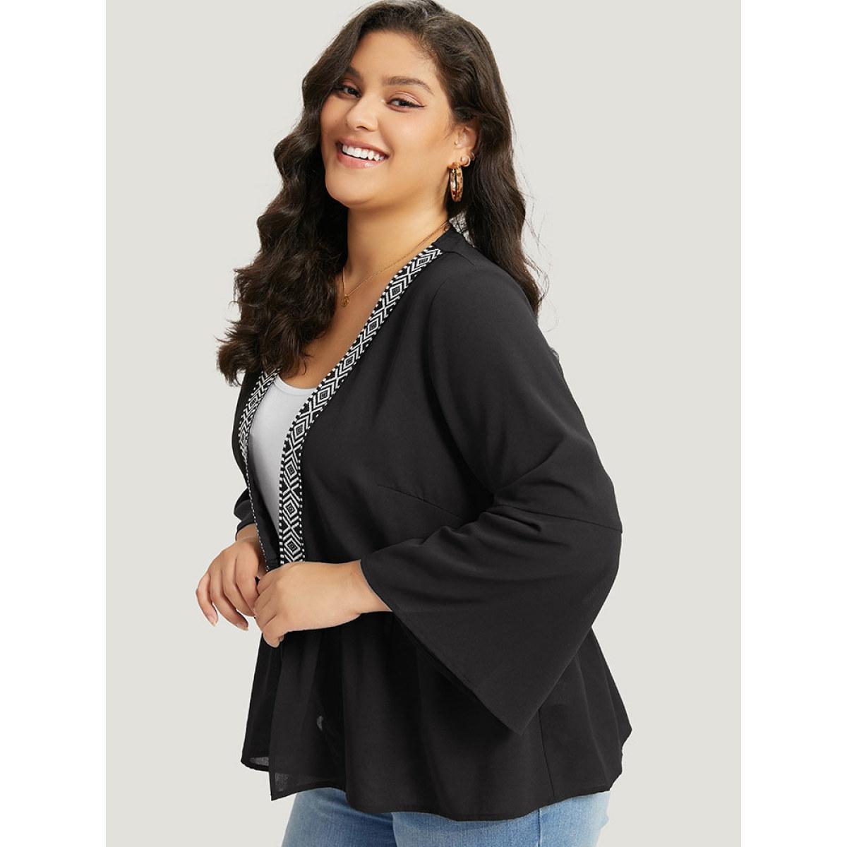 Plus Size Geometric Print Mesh Patchwork Kimono Women Black Resort Vacation Kimonos BloomChic 22-24/3X Product Image