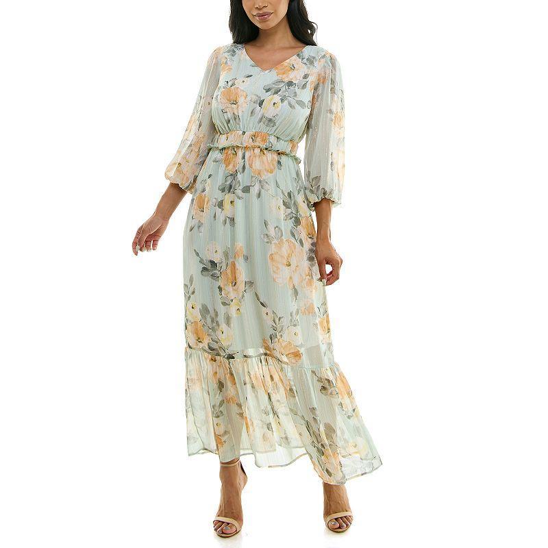 Women's Nina Leonard Chiffon Printed Maxi Dress, Size: Small, Red Team Product Image