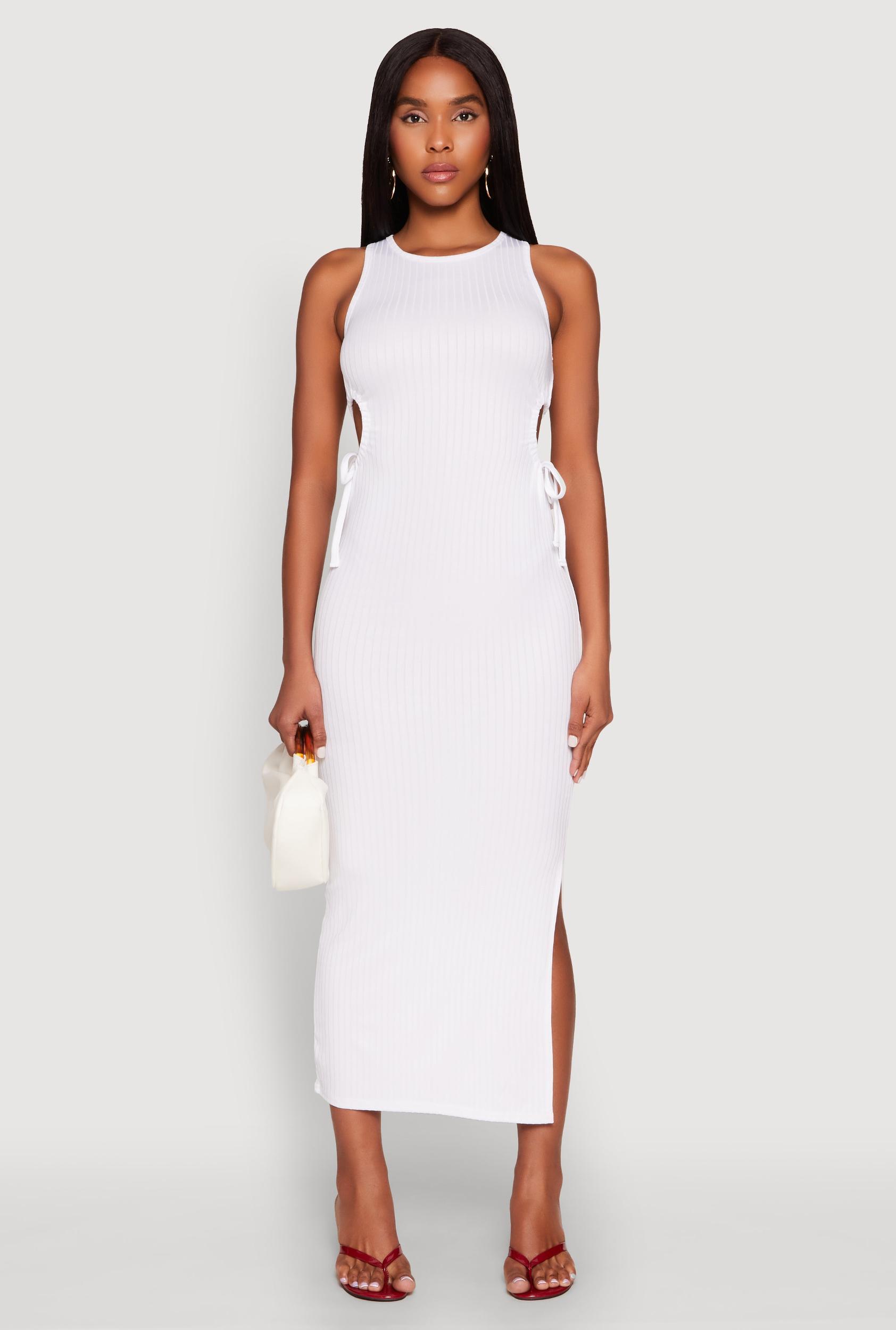 Womens Ribbed Knit Side Cut Out Midi Dress Product Image