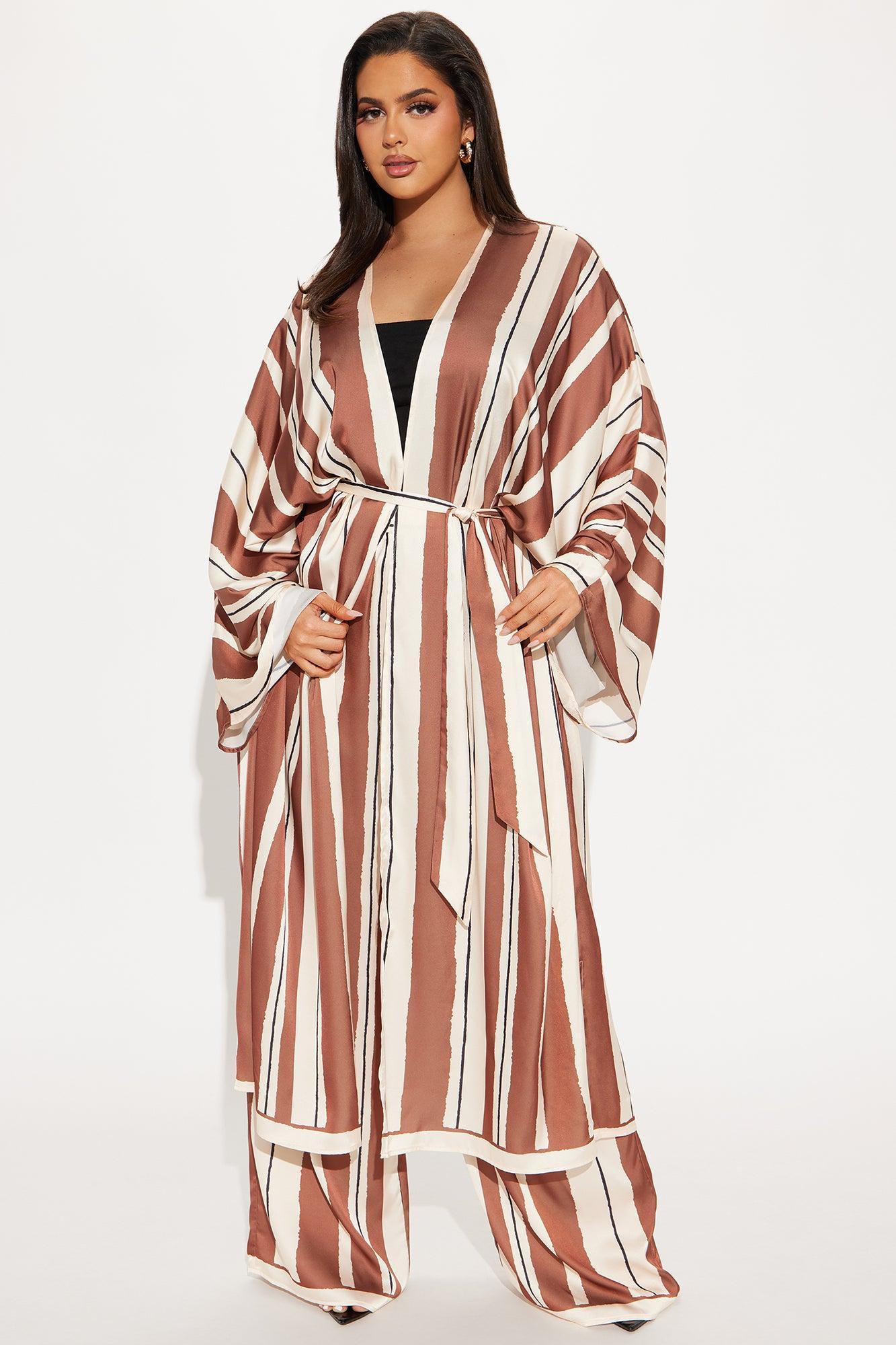 Alonna Satin Kimino Pant Set - Brown/combo Product Image