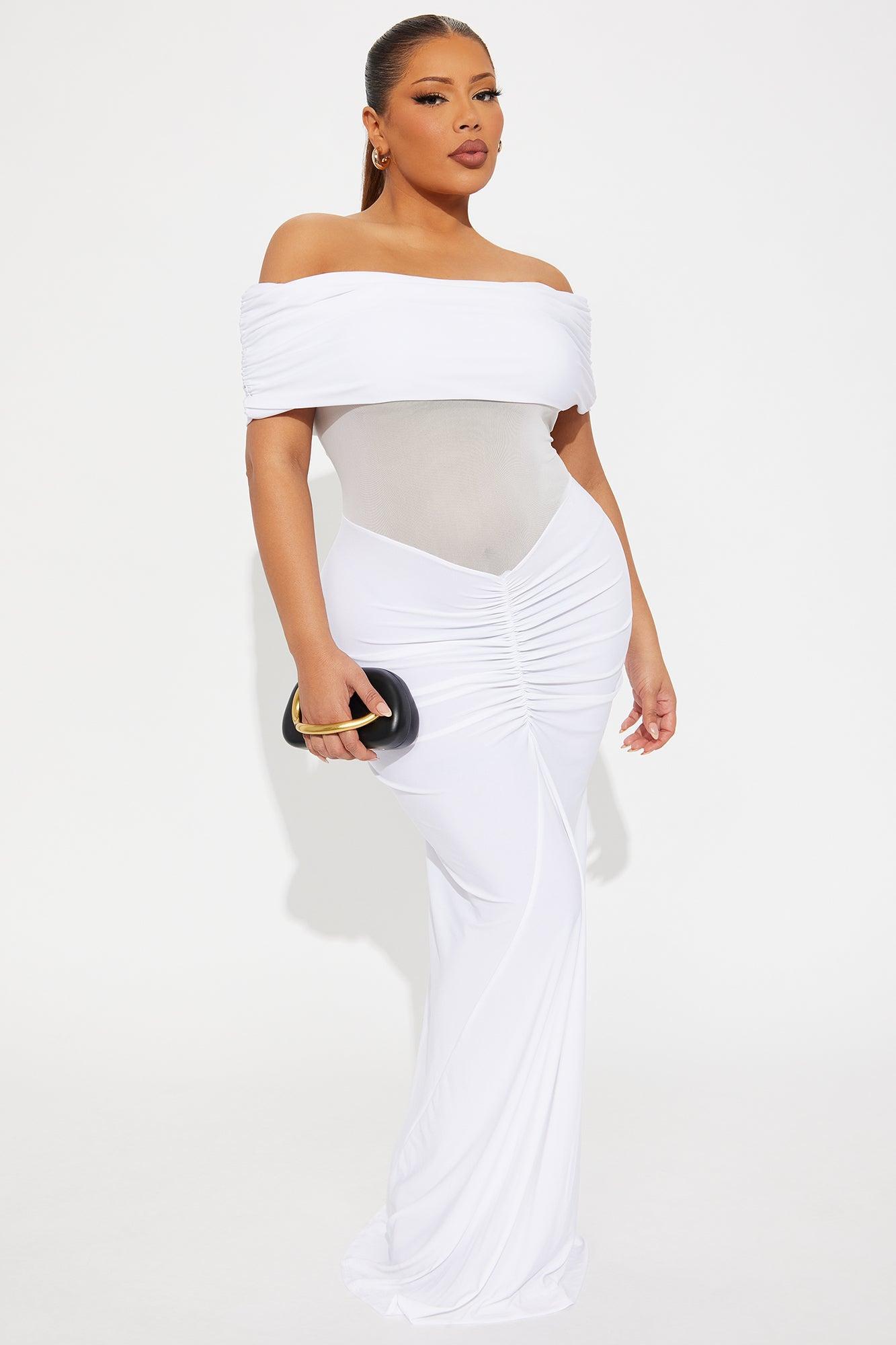 Jesika Ruched Off Shoulder Maxi Dress - White Product Image