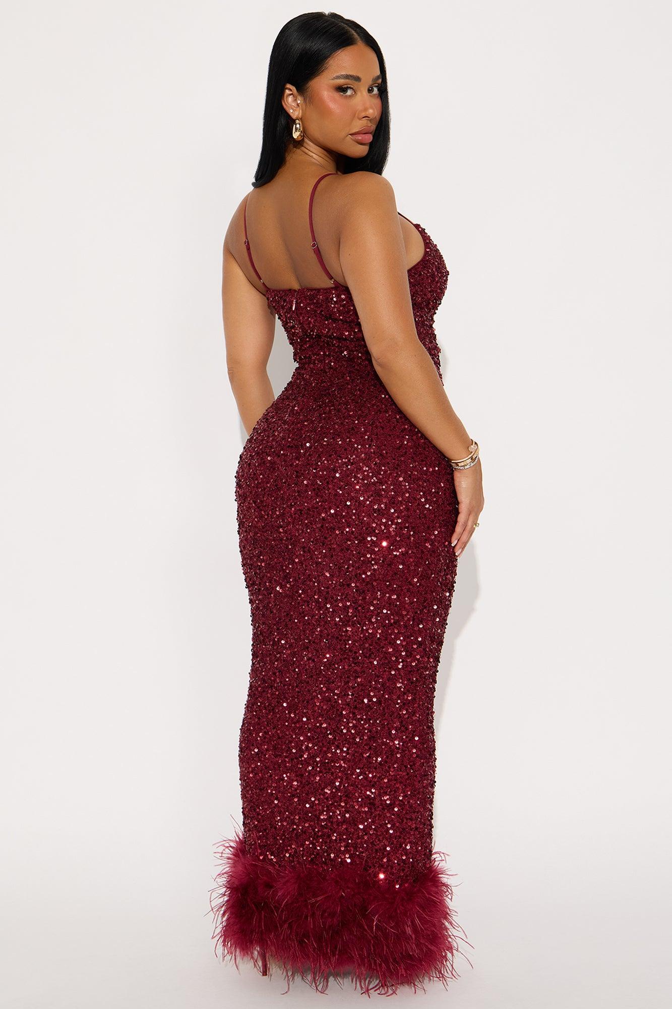 Focus Sequin Maxi Gown Dress - Wine Product Image