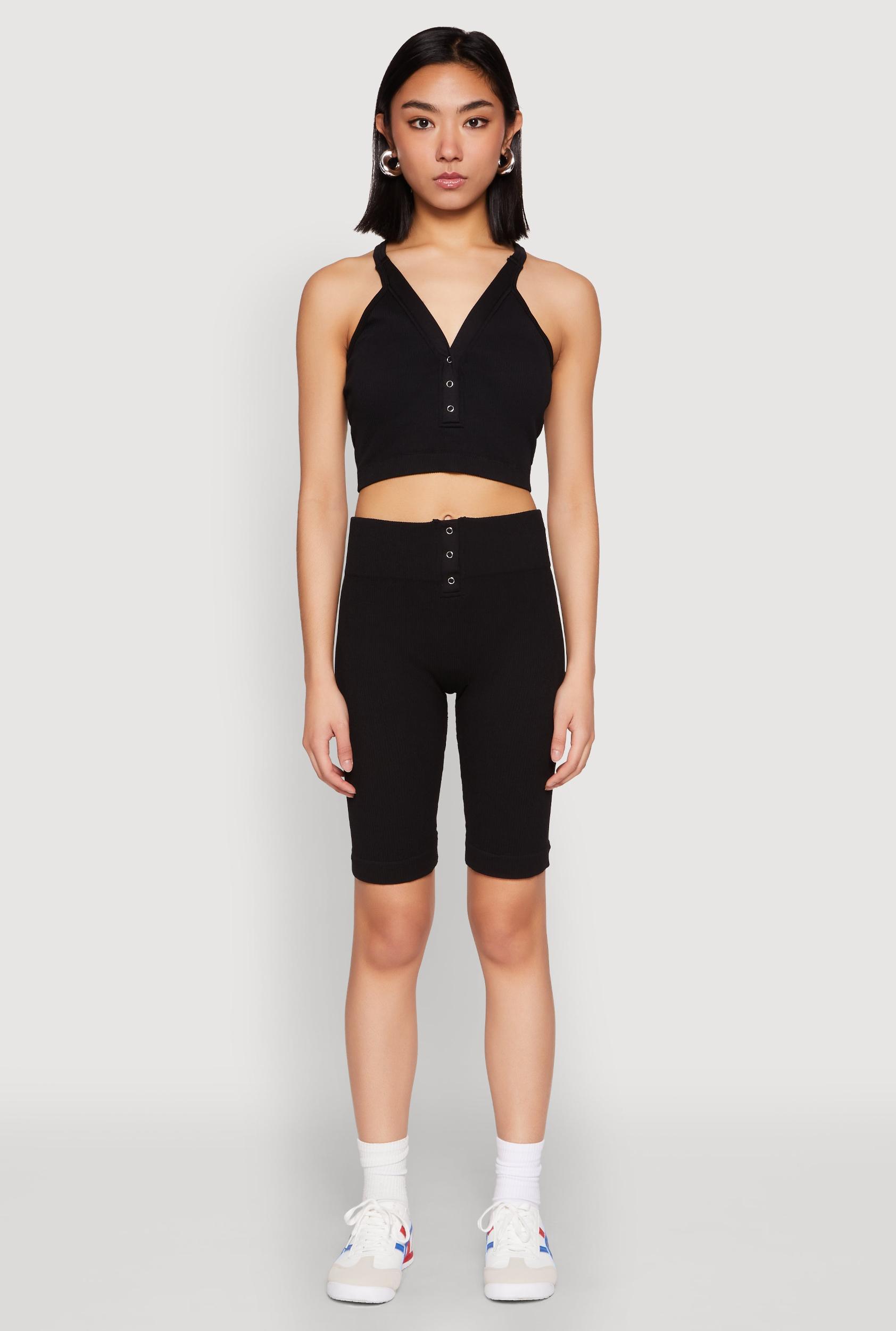 Womens Seamless Ribbed Button Detail Biker Shorts Product Image