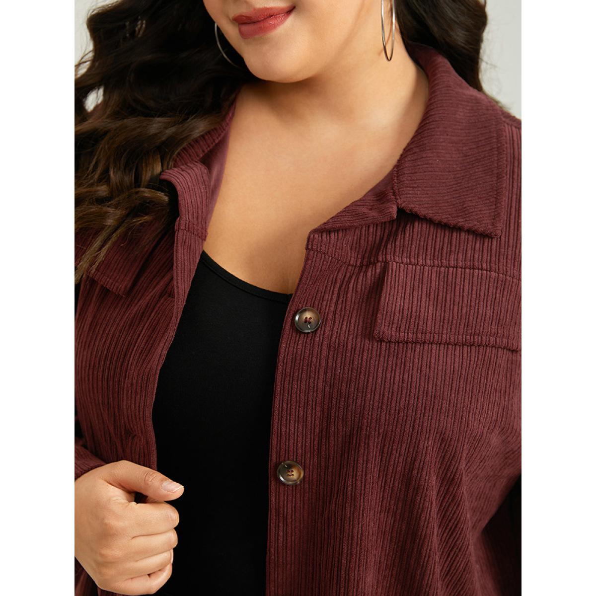 Plus Size Plain Texture Button Through Gathered Jacket Women Maroon Texture Dailywear Jackets BloomChic 18-20/2X Product Image