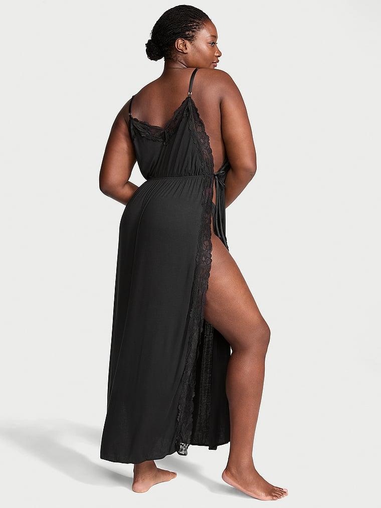 Ribbed Modal Lace-Trim Long Slip Dress Product Image