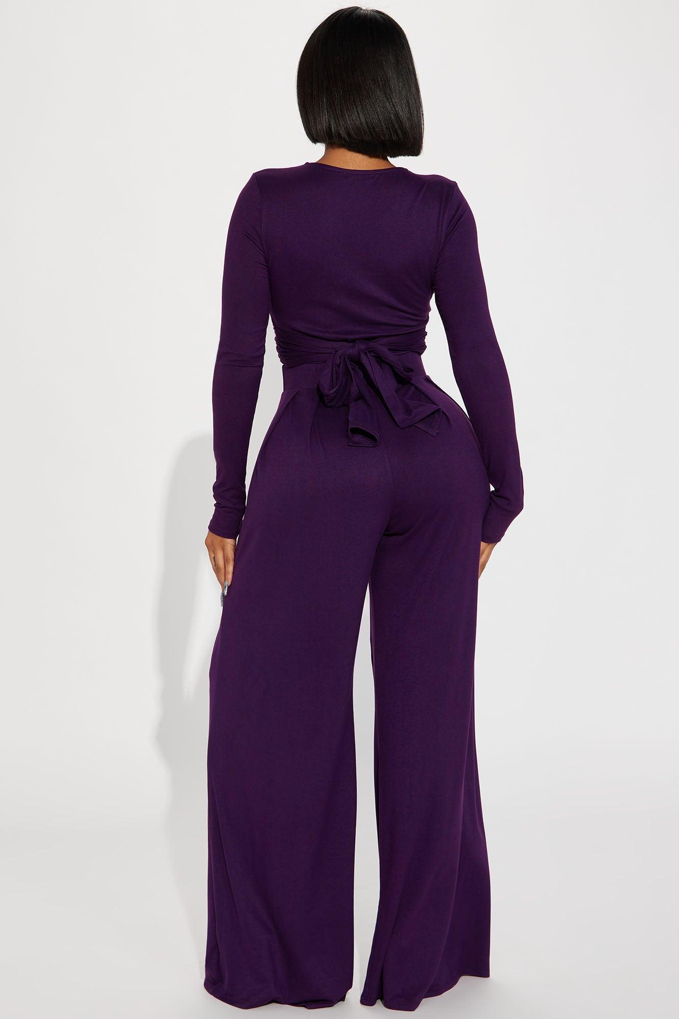 Casually Chic Long Sleeve Pant Set - Eggplant Product Image