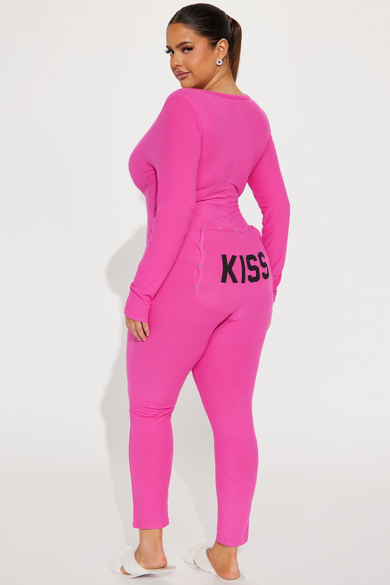 Kiss It PJ Jumpsuit Onesie - Hot Pink Product Image