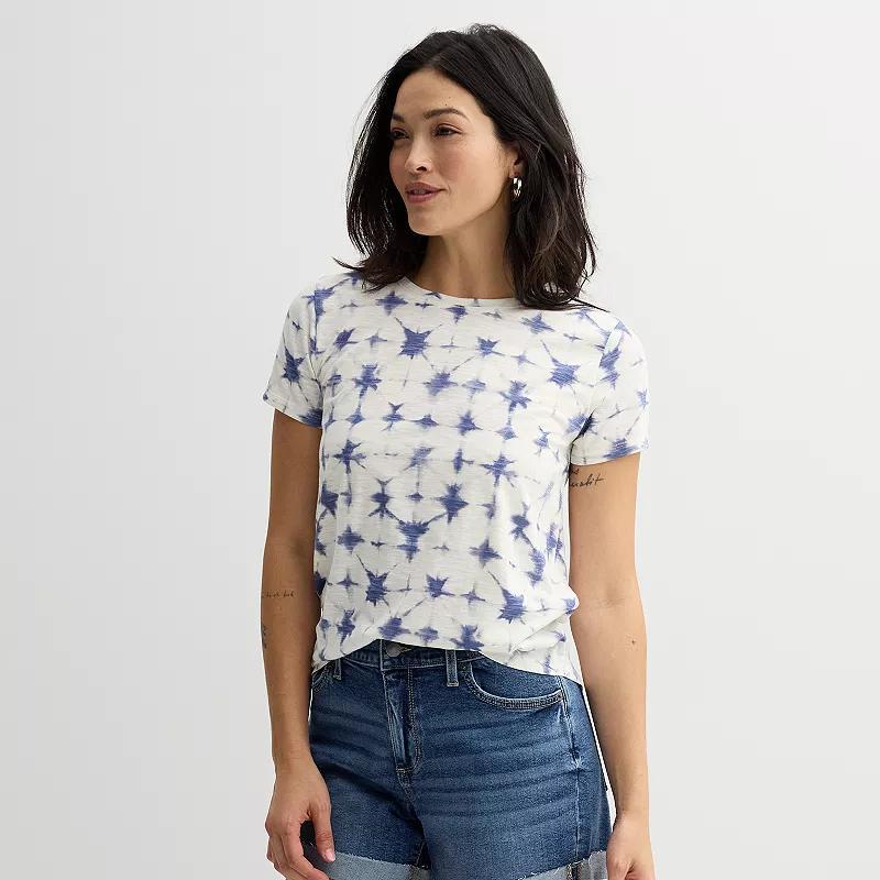 Women's Sonoma Goods For Life® Short-Sleeve Crew Tee, Size: XS, Blue Cream Dye Product Image