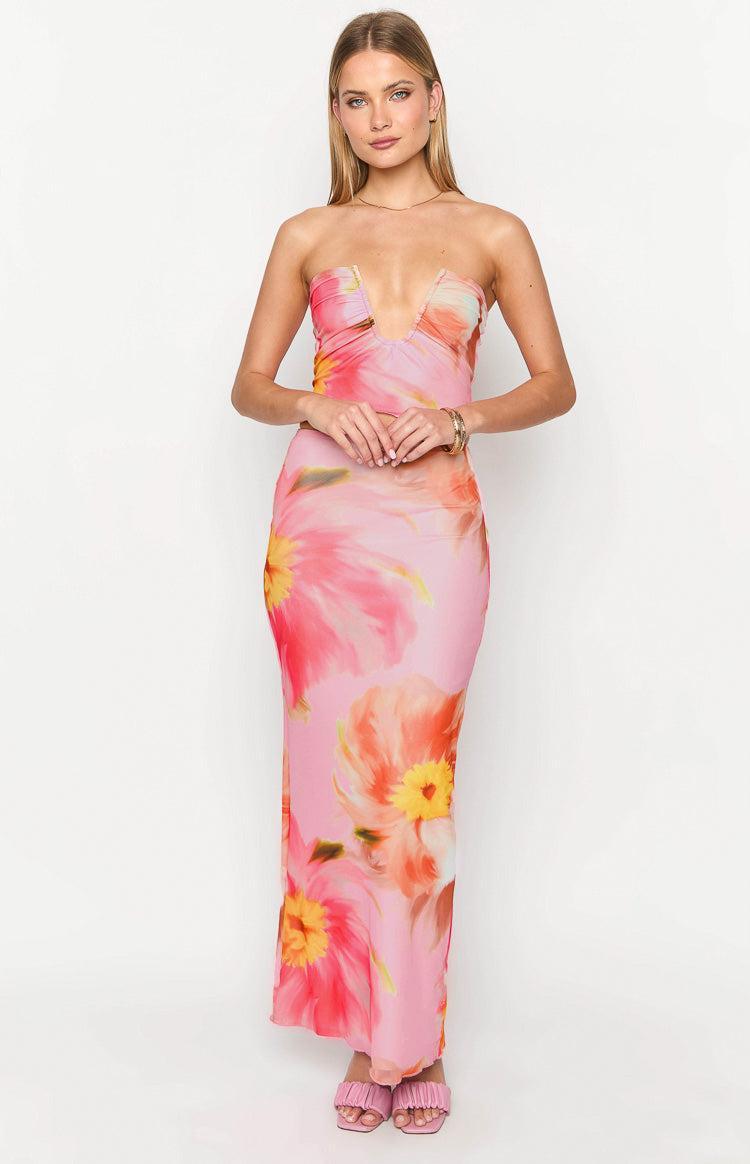 Esha Pink Floral Maxi Skirt Product Image