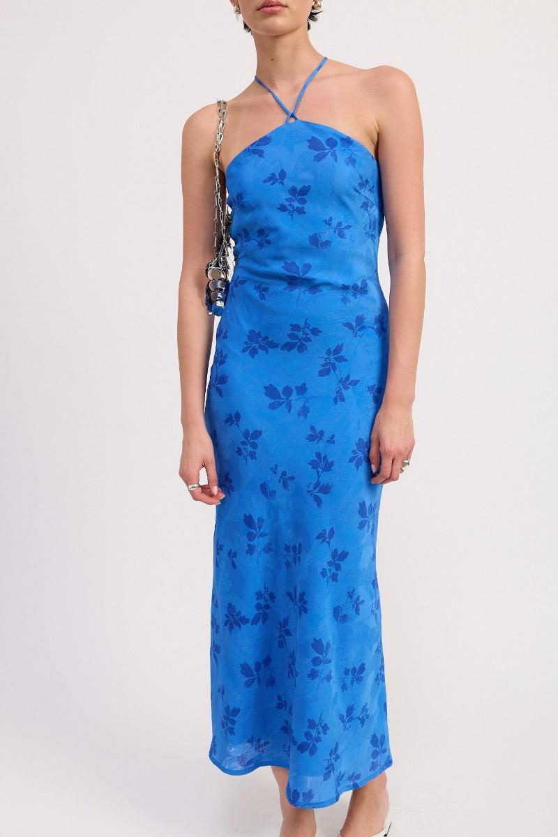 Solana Floral Halter Maxi Dress Blue Product Image