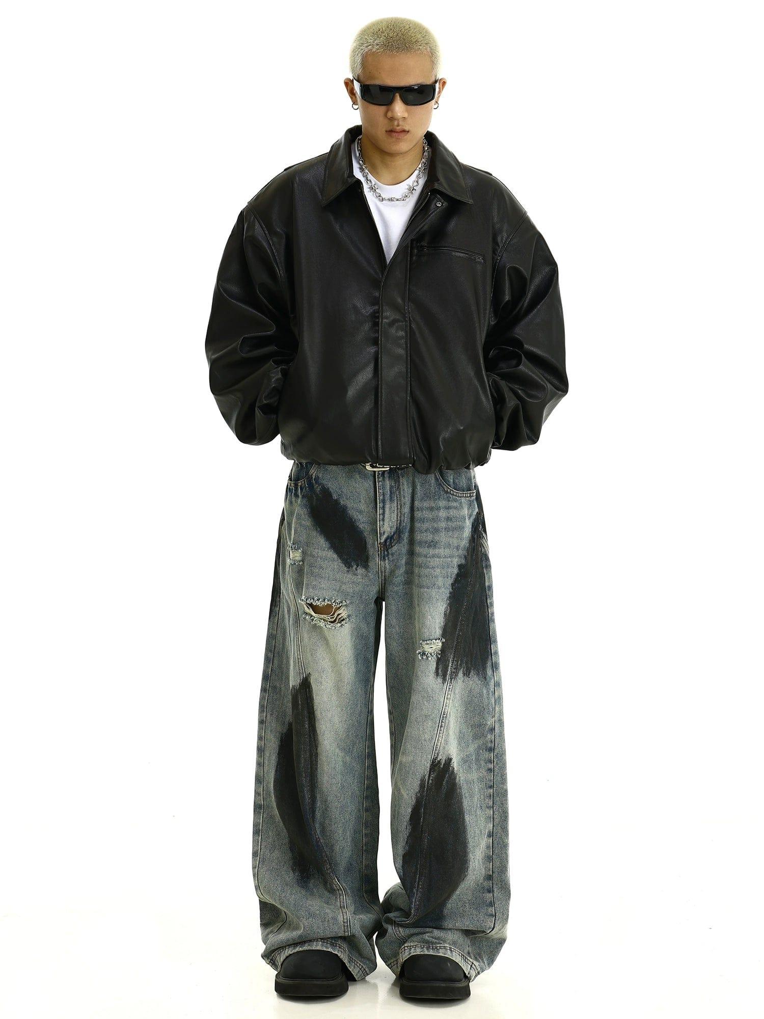 RT No. 11439 GRAFFITI DISTRESSED DENIM STRAIGHT JEANS Product Image