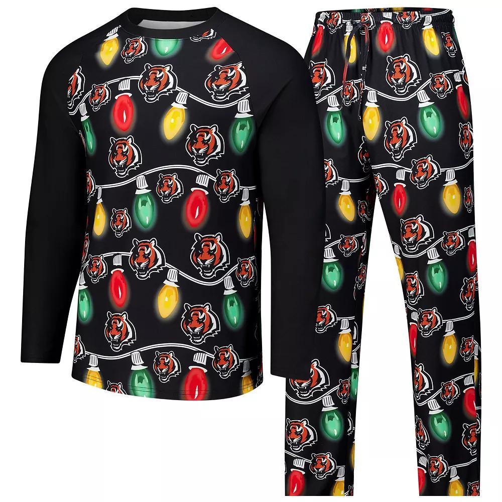 Men's Concepts Sport  Black Cincinnati Bengals Garland Knit Raglan Long Sleeve T-Shirt and Pants Set, Size: XL Product Image
