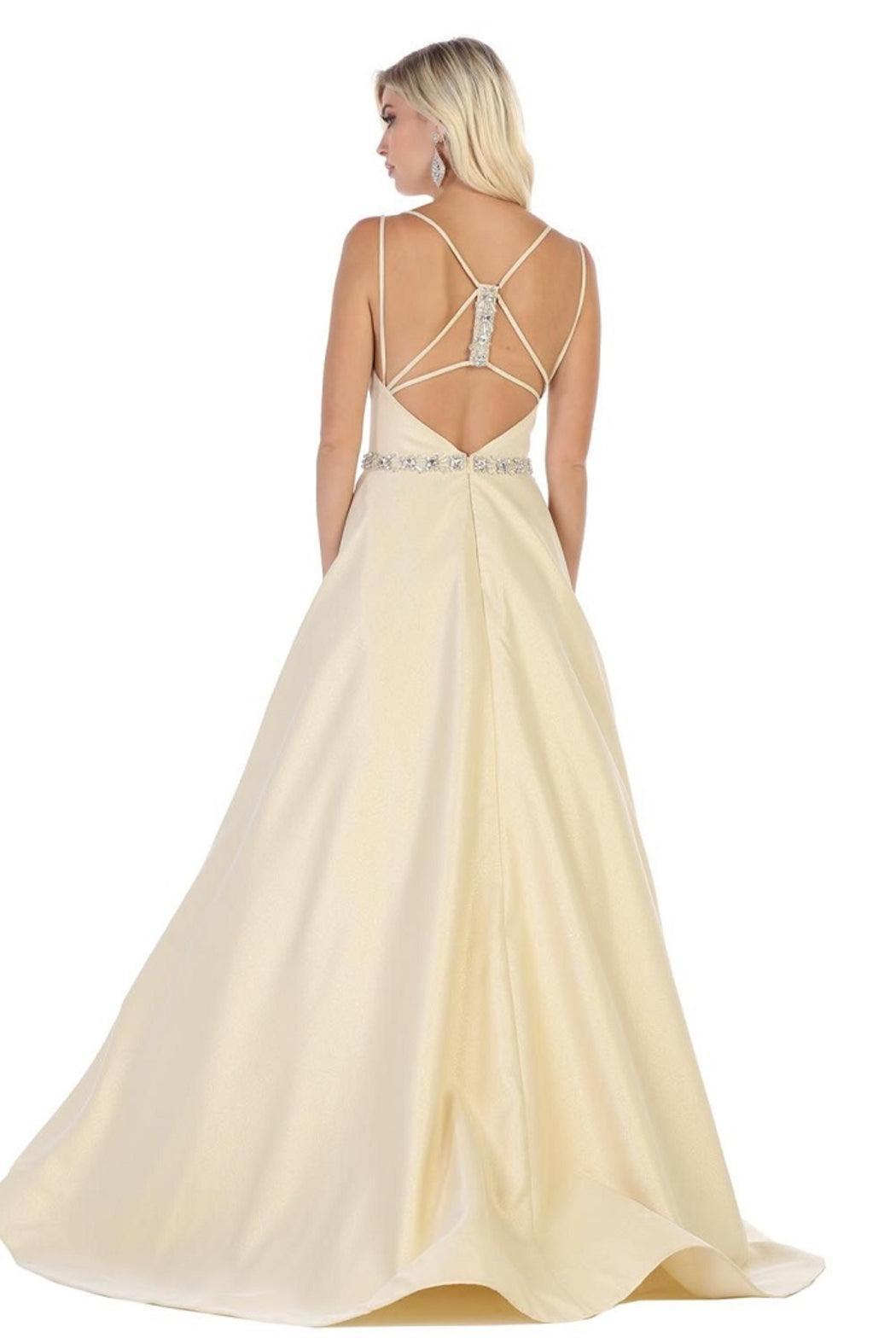 Gold Embellished Belt Formal Long Dress Female Product Image