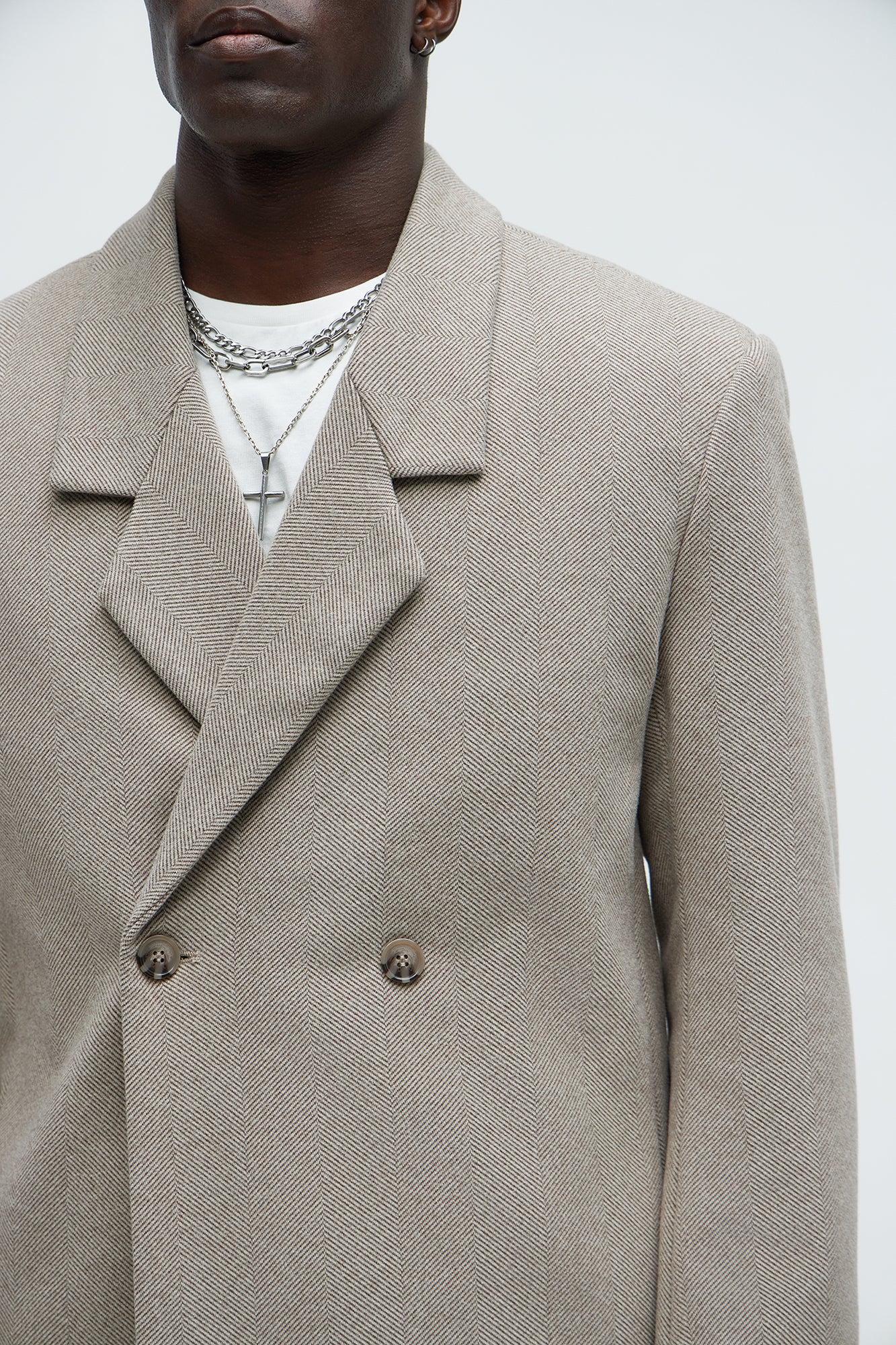 Hallron Herringbone Double Breasted Blazer - Taupe Product Image
