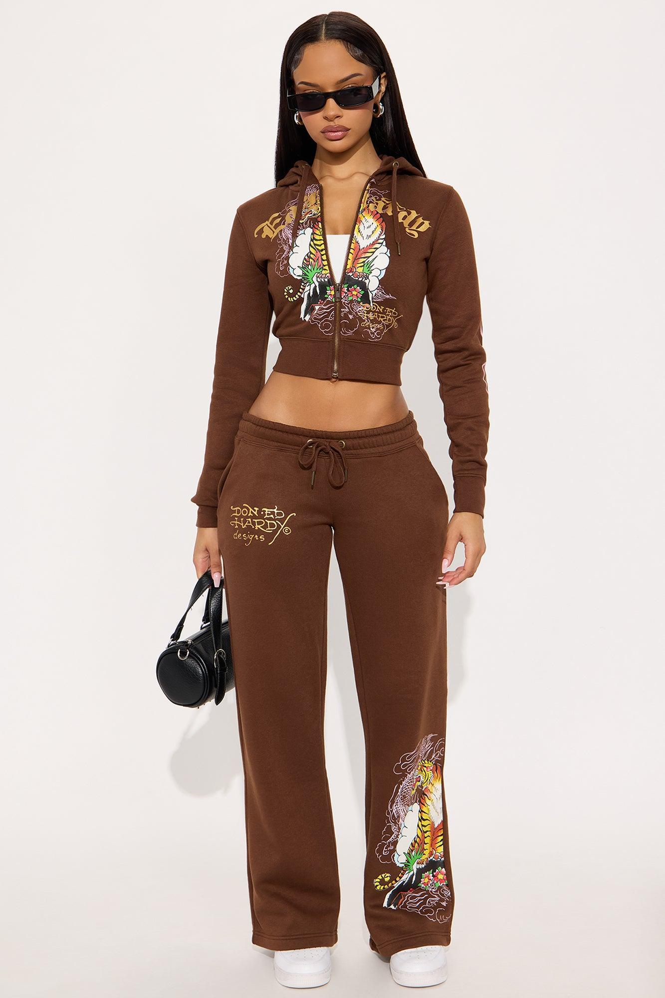 Ed Hardy Tiger Peak Zip Up Hoodie - Brown Product Image