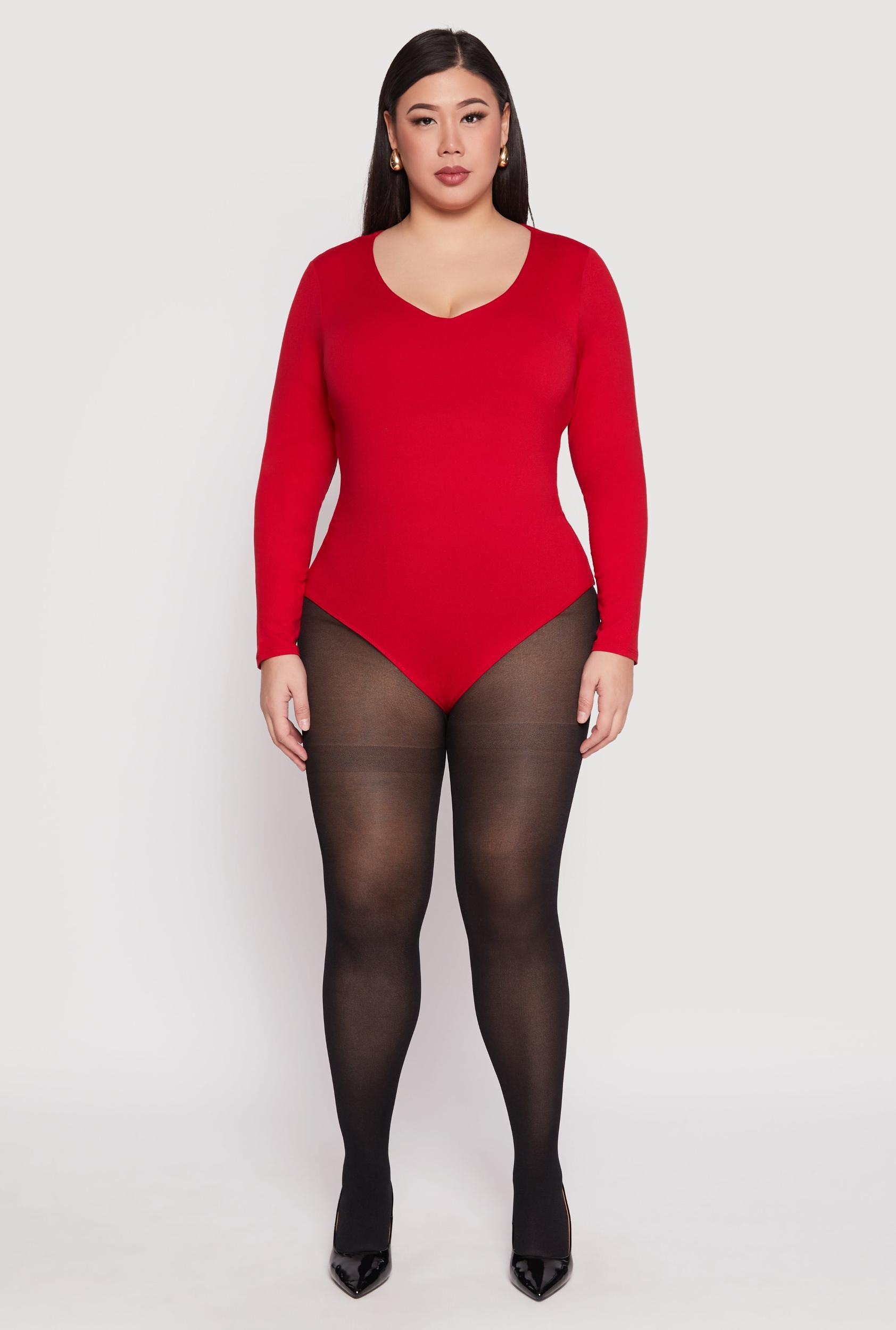 Womens Plus Size Long Sleeve V Neck Bodysuit Product Image