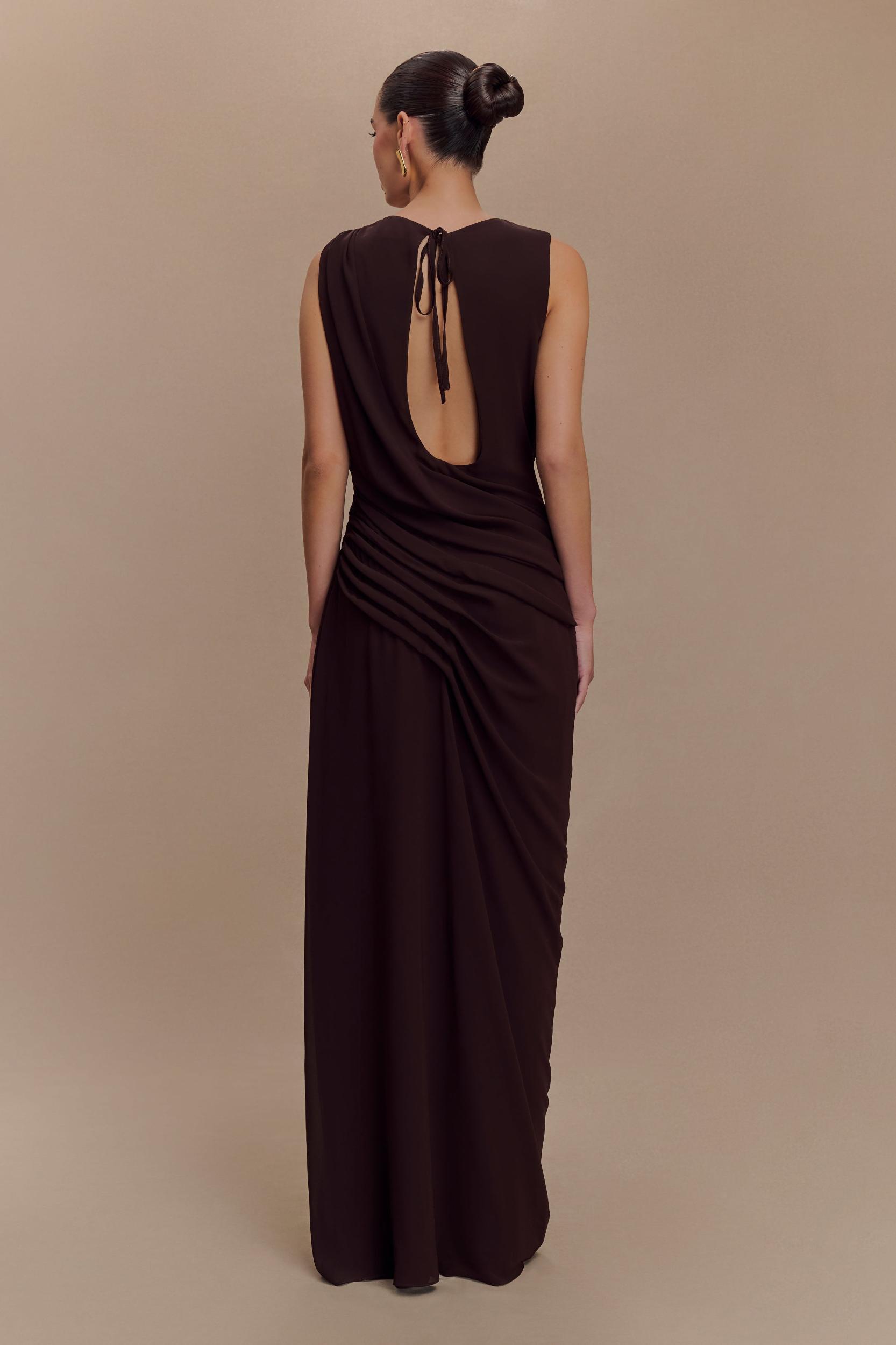 Oria Chiffon Maxi Dress - Cacao Brown Product Image