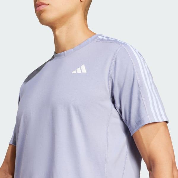 adidas Own the Run 3-Stripes Tee Silver Violet 2XL Mens Product Image