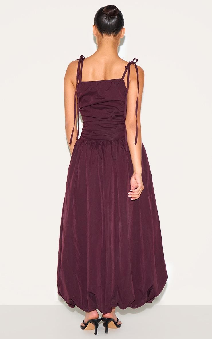 Petite Wine Spaghetti Strap Puff Midi Dress Product Image