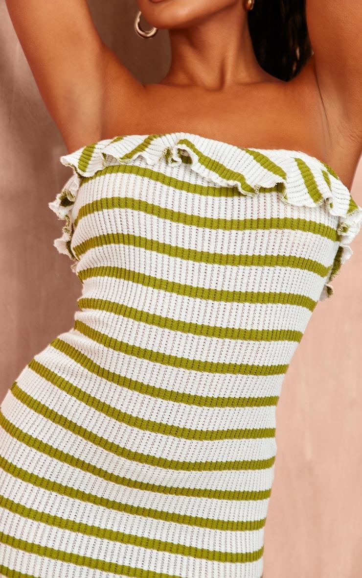 Green Striped Bandeau Frill Hem Textured Bodycon Dress Product Image