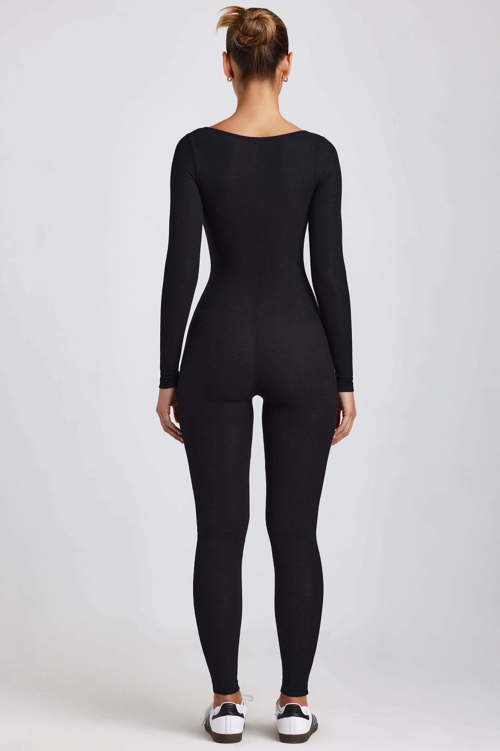 Ribbed Modal Long Sleeve Jumpsuit in Black Product Image