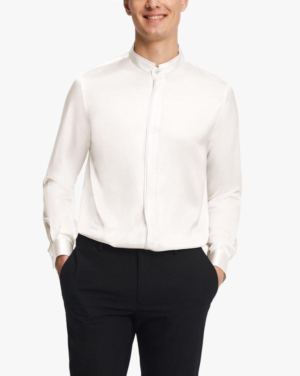 Classic Concealed Placket Silk Men Shirt Product Image