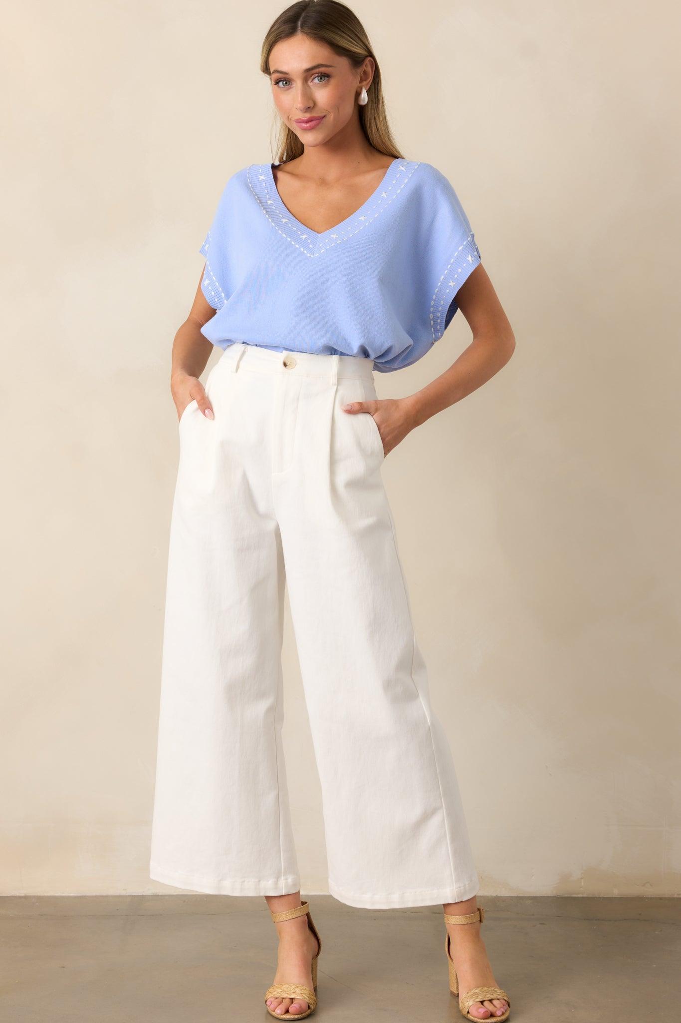 Horizons Ahead Blue V-Neckline Knit Top Product Image