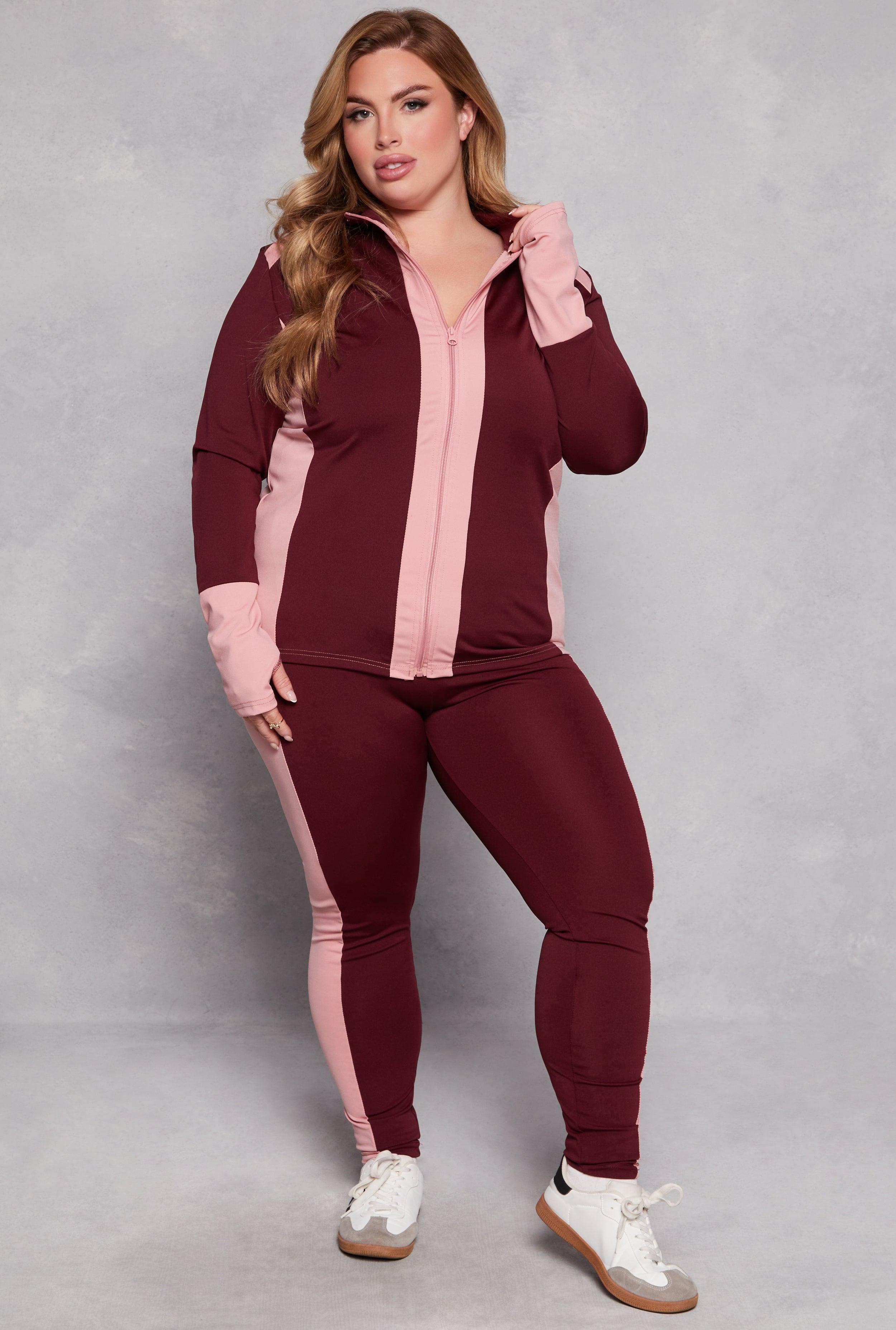 Womens Plus Size Color Blocked Side Striped Leggings Product Image