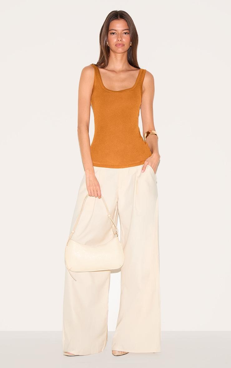  Tan Sheer Soft Touch Scoop Neck Long Vest Top Product Image