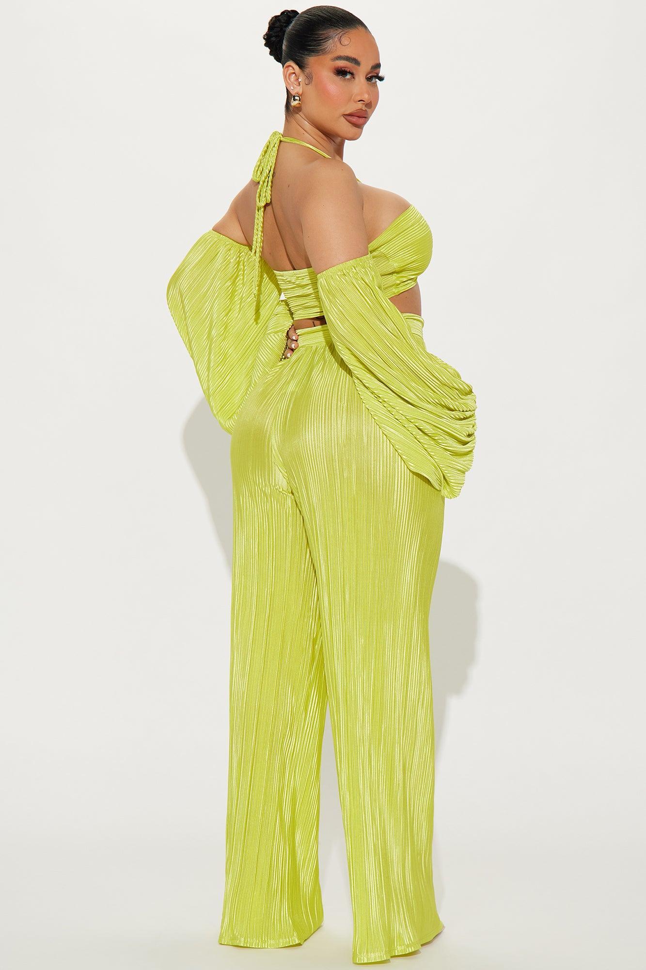 Meghan Plisse Pant Set - Lime Product Image