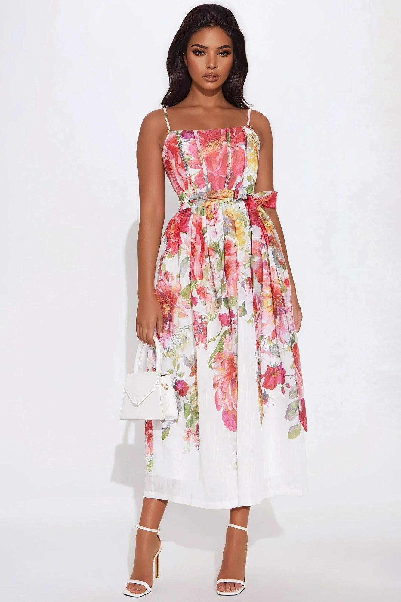 Pretty Amazing Floral Midi Dress - Multi Color Product Image