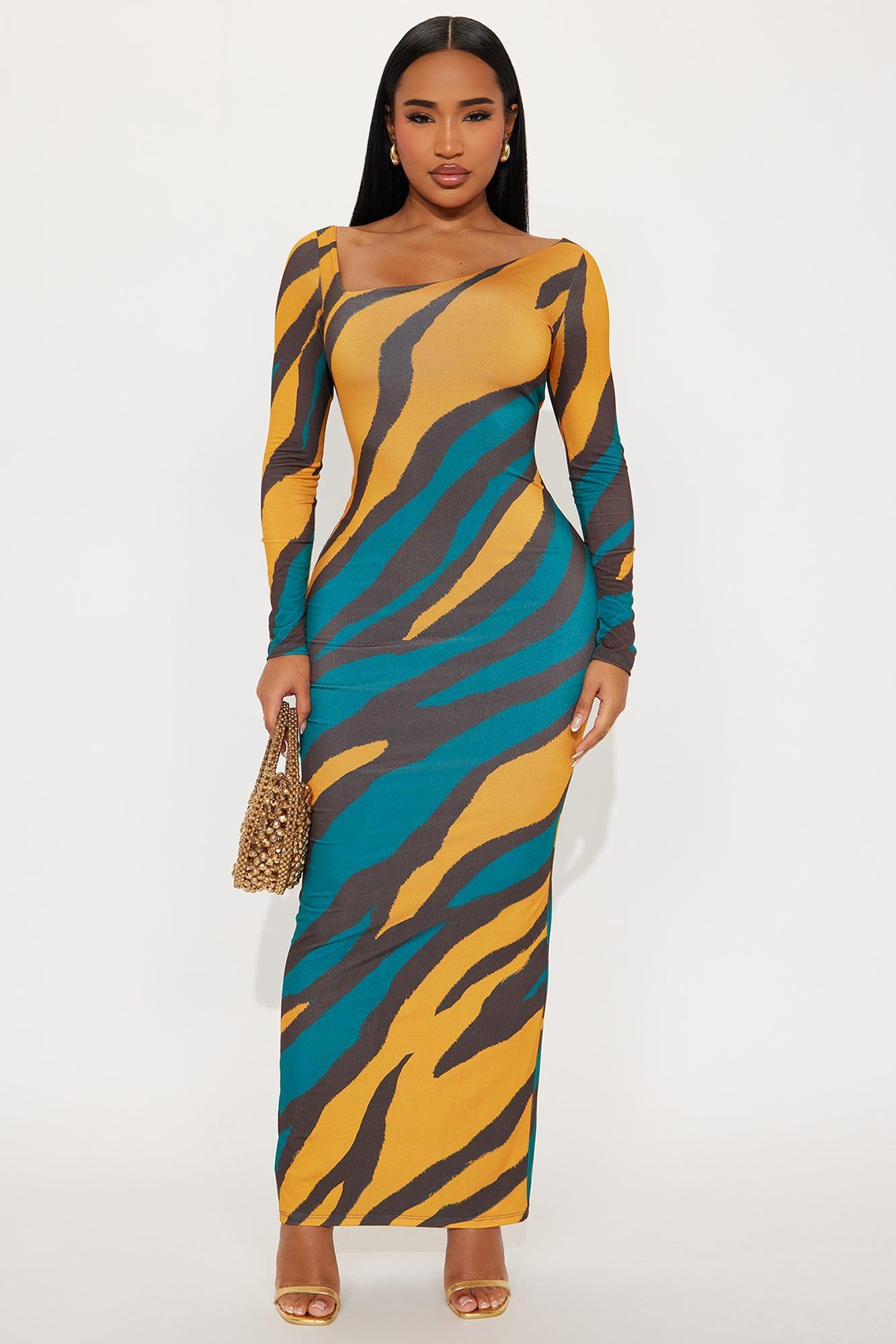 Sabriana Animal Print Maxi Dress - Teal/combo Product Image