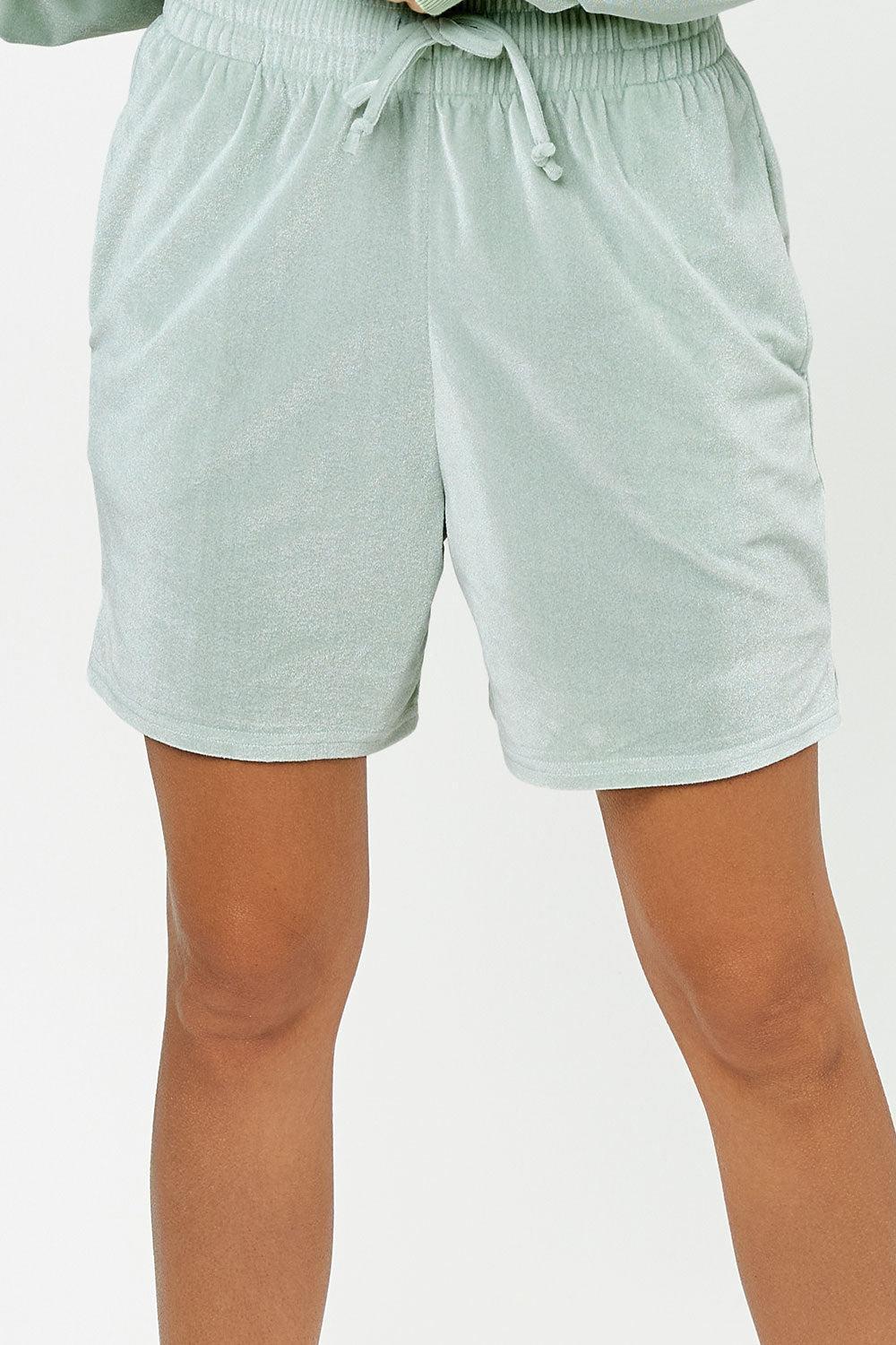 Burl High Waist Velvet Sweat Short - Sage Green Product Image