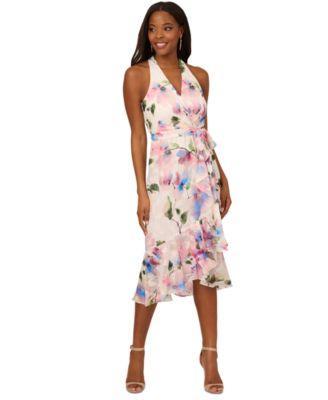 Adrianna Papell Womens Printed High-Low Ruffle Dress Product Image