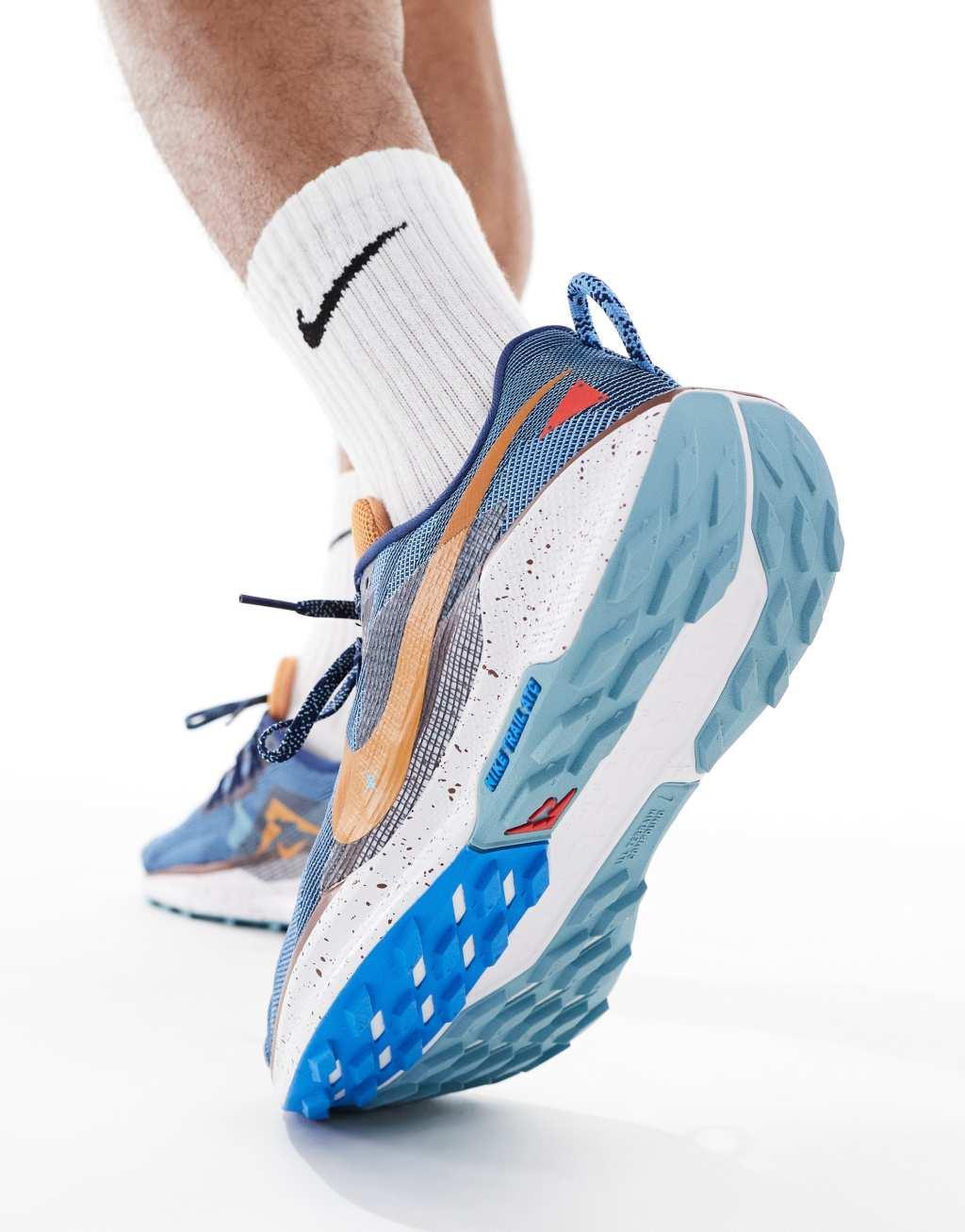 Nike Running Pegasus Trail 5 sneakers in dark blue and orange Product Image