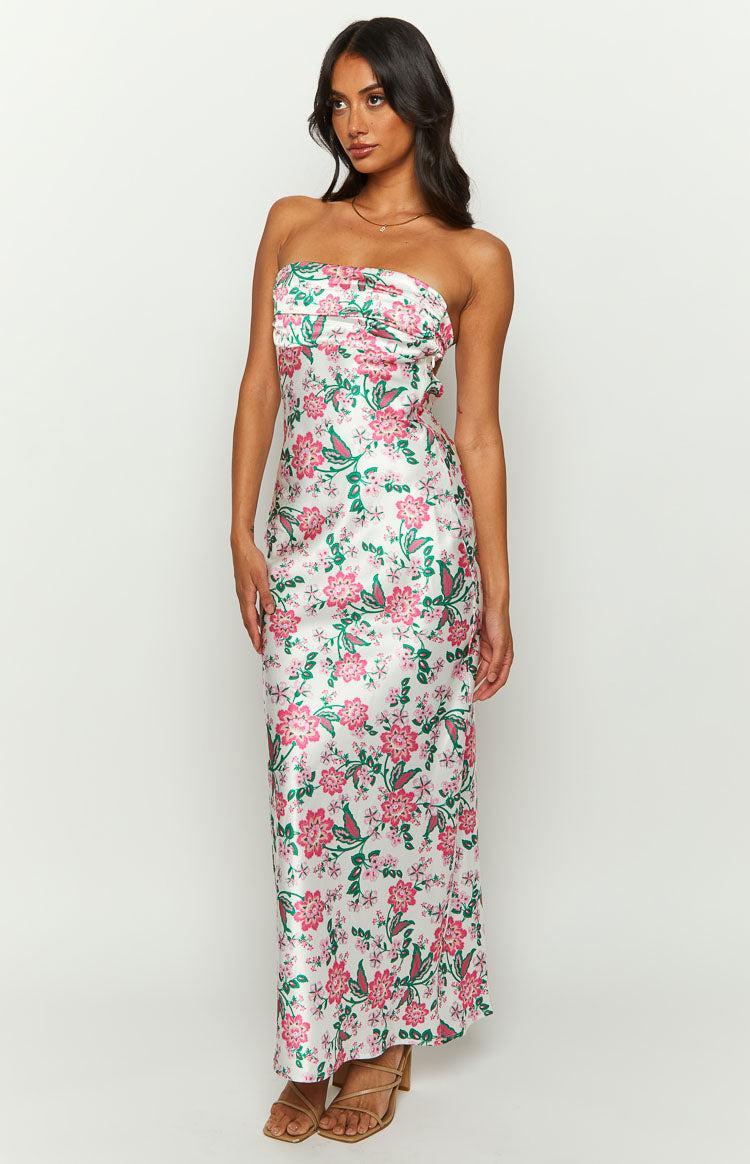 Astra Strapless Floral Satin Midi Dress Product Image