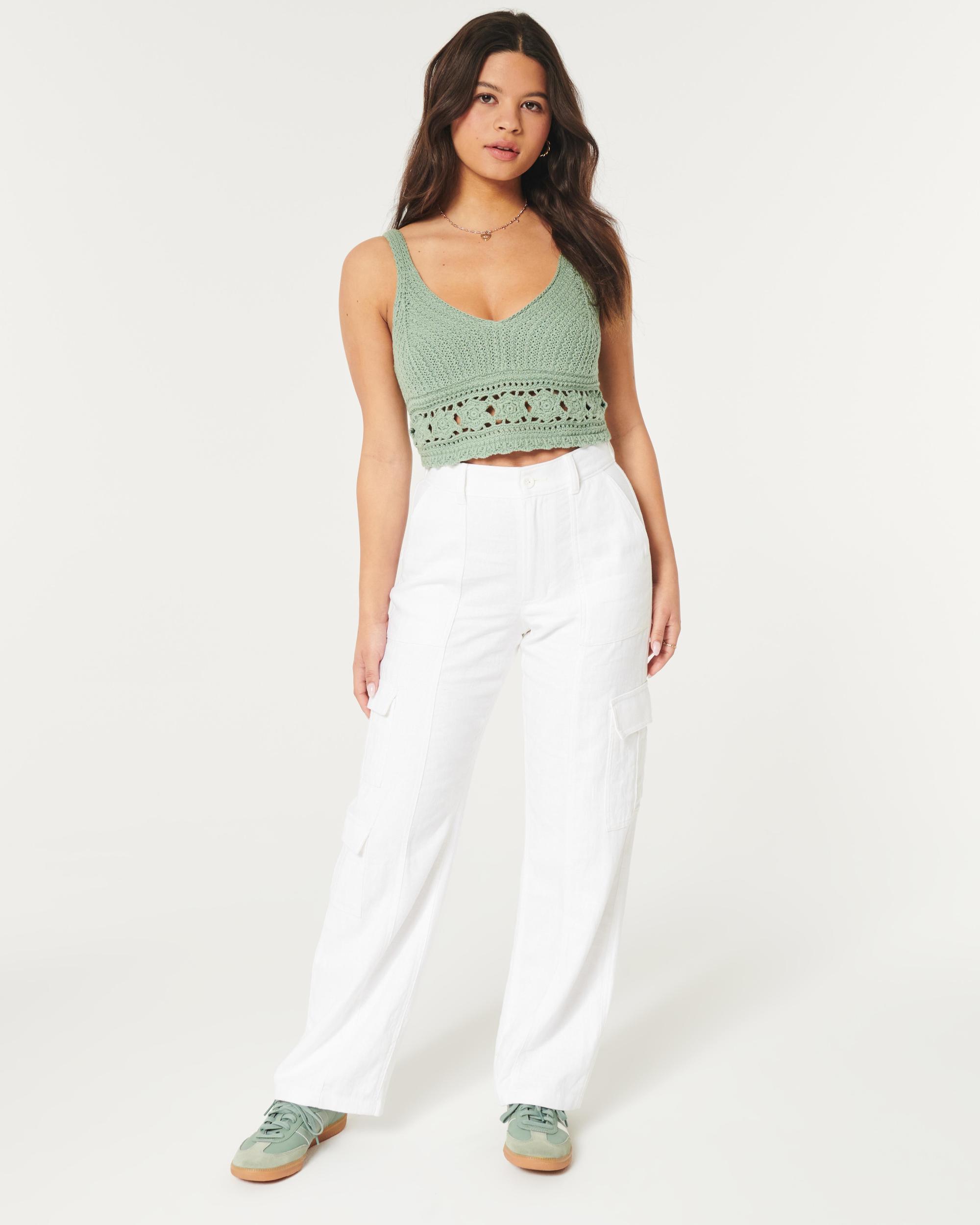Ultra High-Rise Linen-Blend Baggy 3-Pocket Cargo Pants Product Image