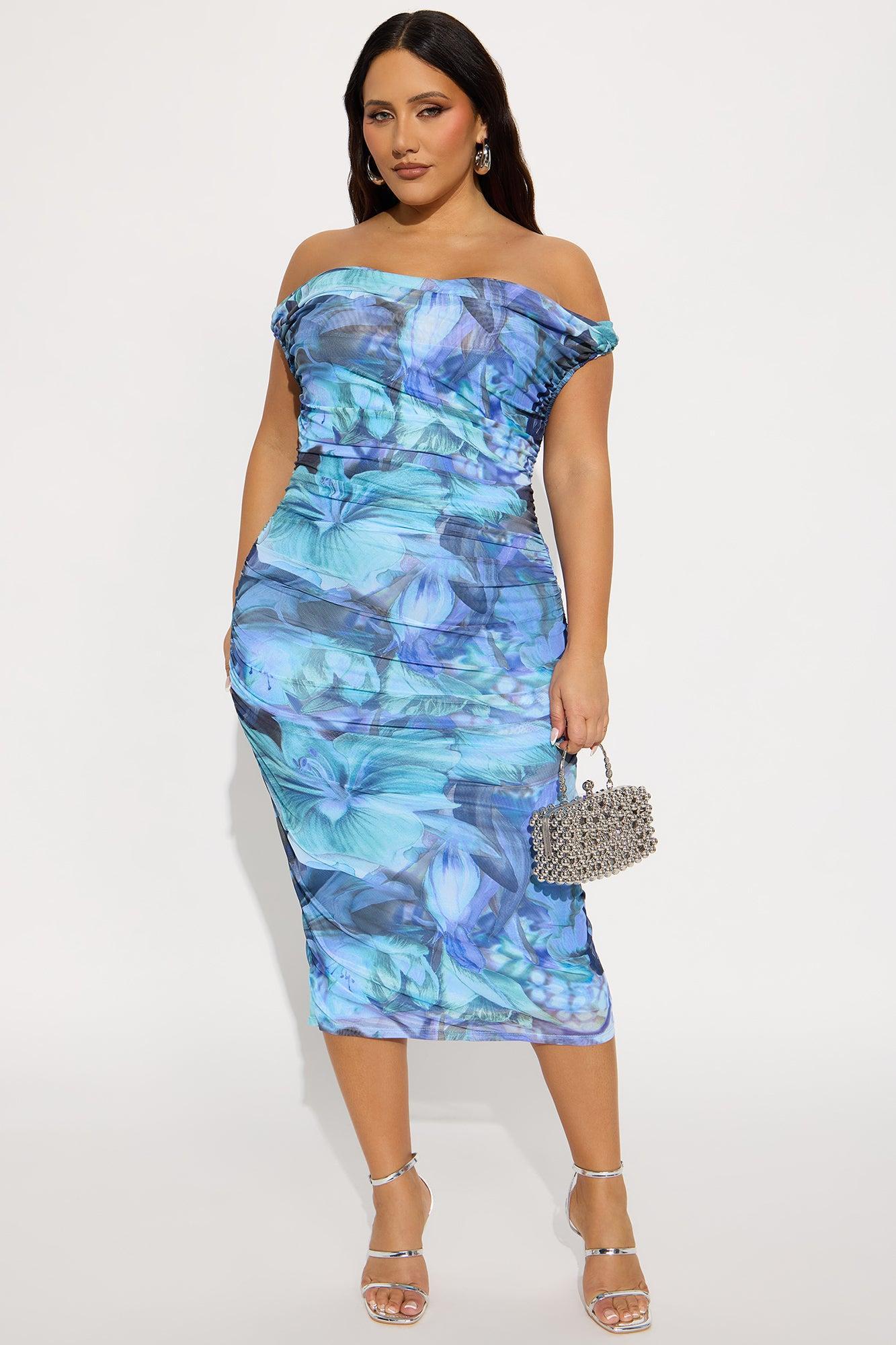 Still In Love Floral Mesh Midi Dress - Blue Female Product Image