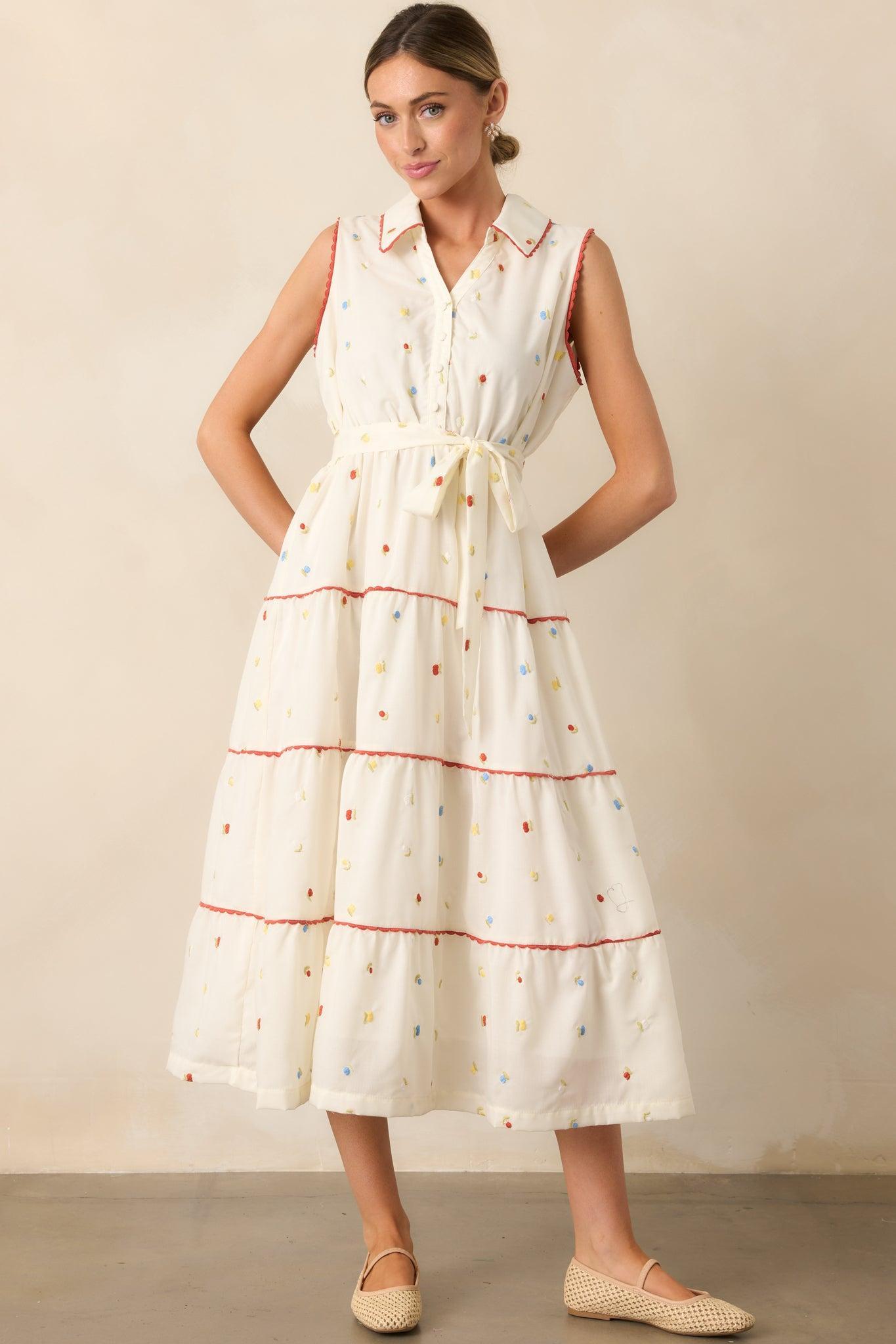Sunlit Soirée Ivory Floral Collared Maxi Dress Product Image