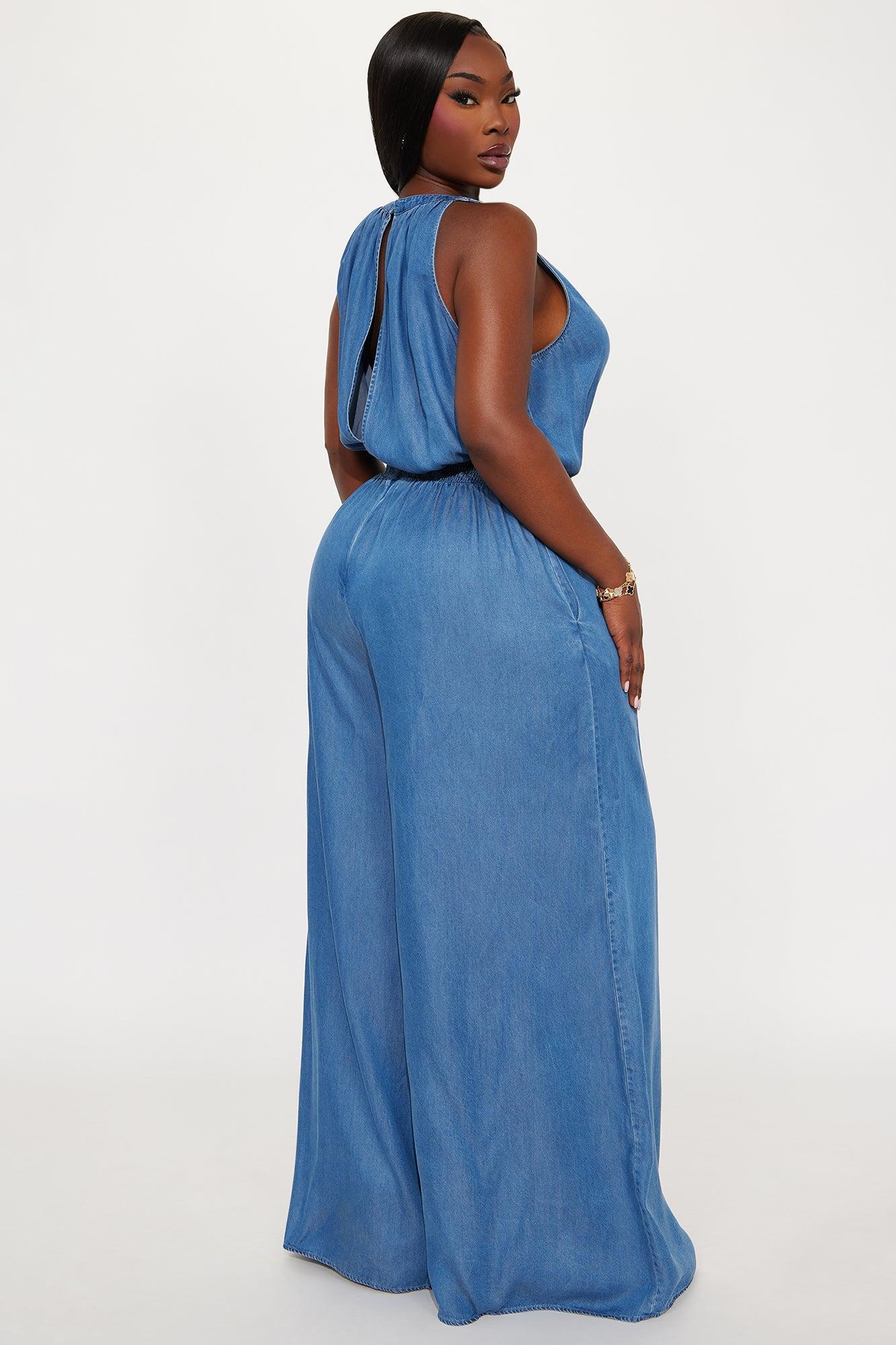 Lola Wide Leg Jumpsuit - Medium Wash Product Image