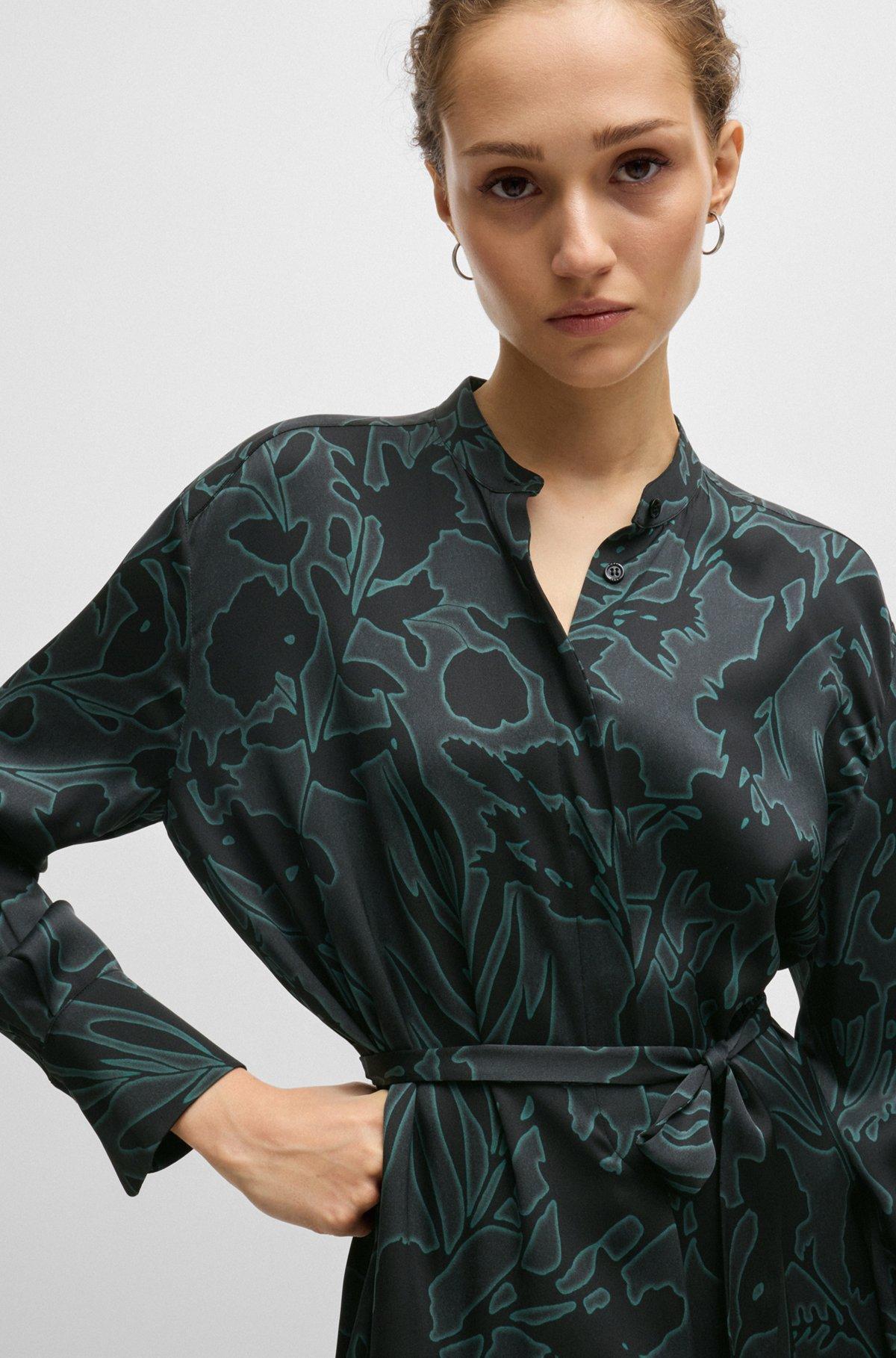 Floral-print dress with removable belt in silk blend Product Image