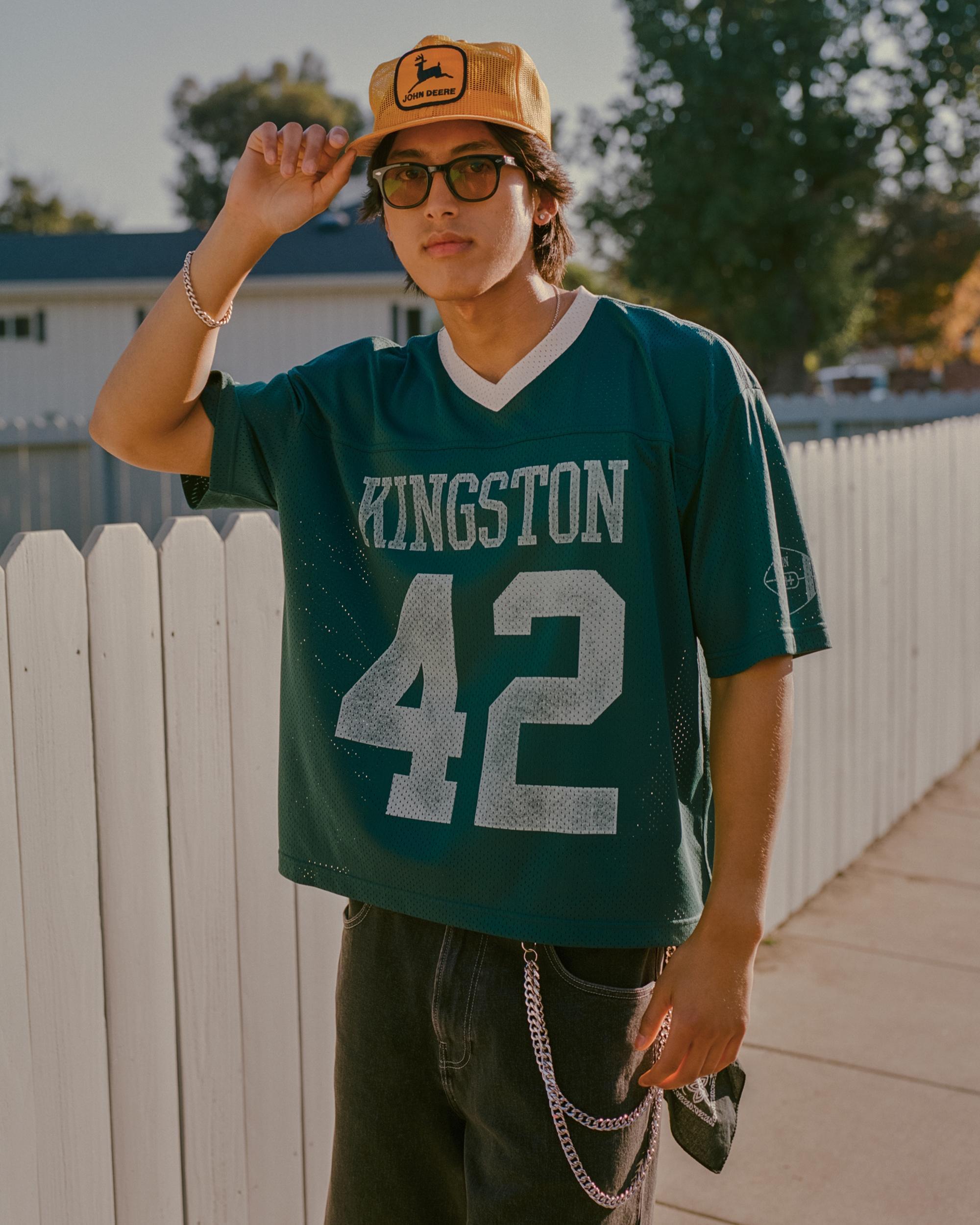 Boxy Crop Mesh Graphic Football Jersey Product Image