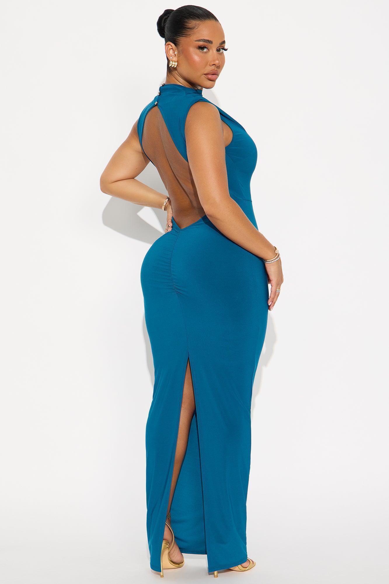 Not Enough Backless Maxi Dress - Teal Female Product Image