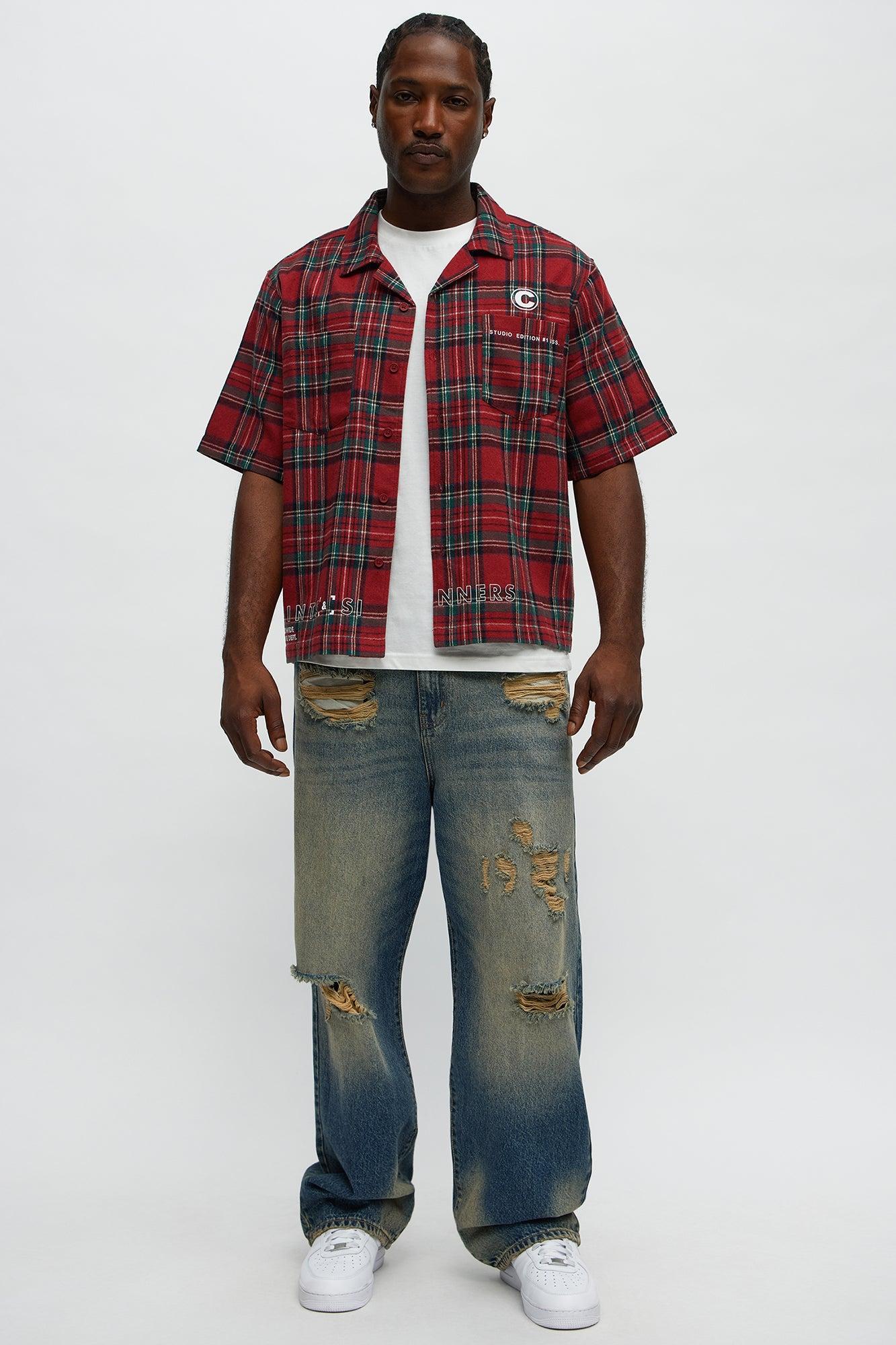 Culture Plaid Cropped Button Up Shirt - Red Product Image