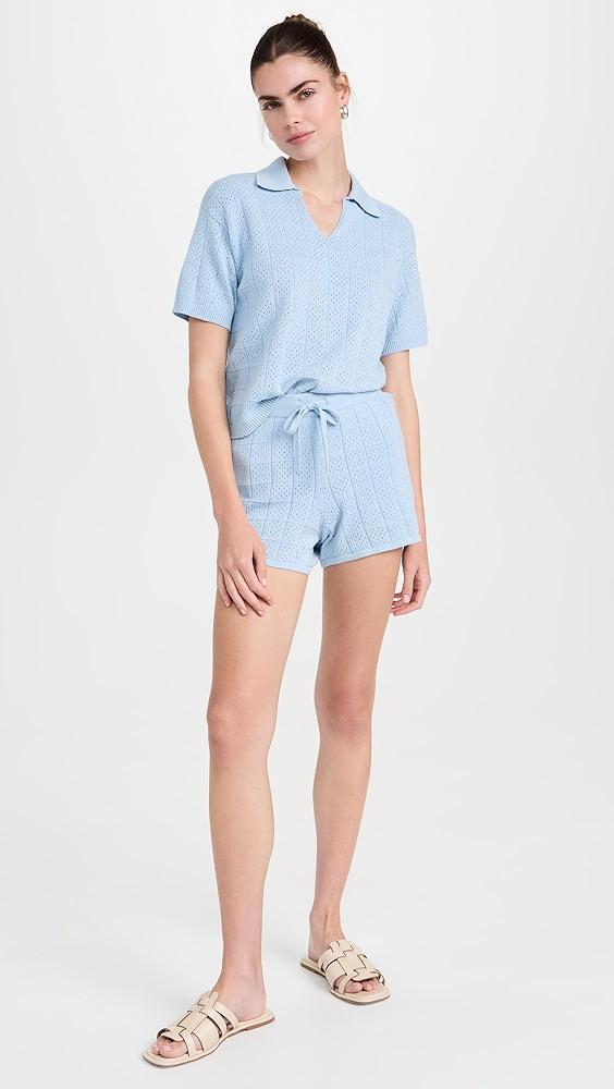 MONROW Crochet Knit Oversized Polo Tee | Shopbop Product Image