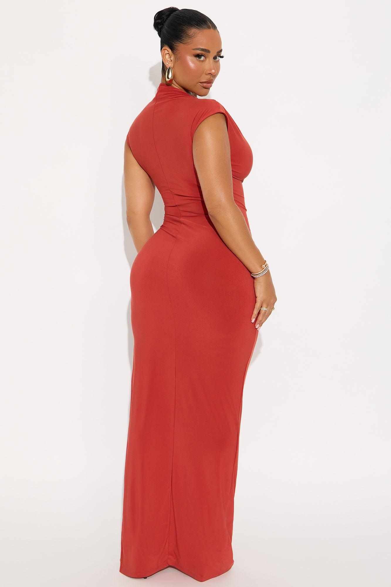 Renae Short Sleeve Ruched Maxi Dress - Rust Female Product Image