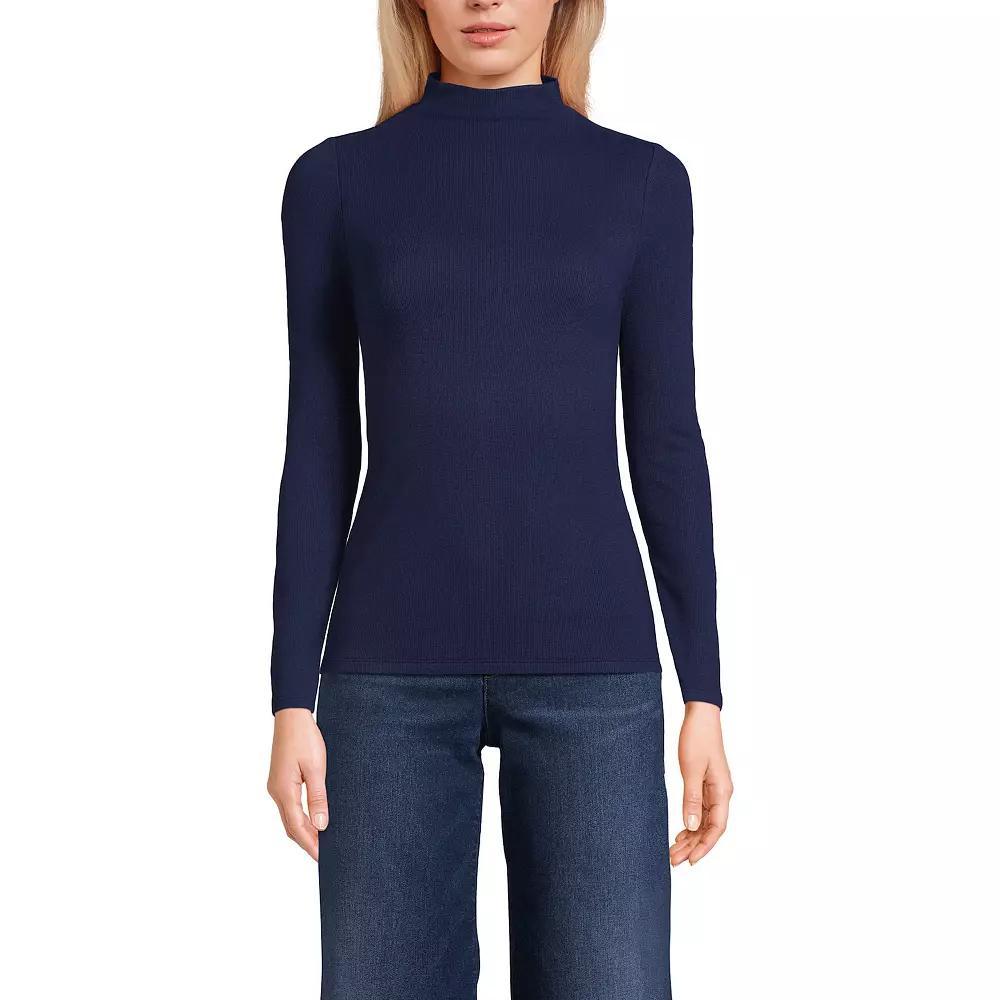 Women's Lands' End Rib Skimming Long Sleeve Mock Neck Top, Size: XS, Deep  Blue Product Image